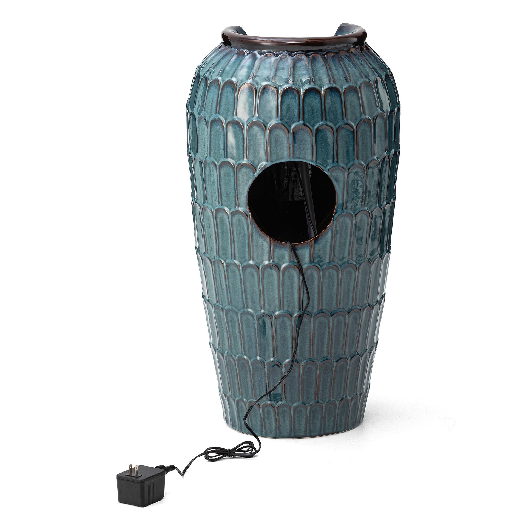 Glitzhome&#xAE; 28.25&#x22; LED Petals Textured Ceramic Jar Outdoor Floor Fountain