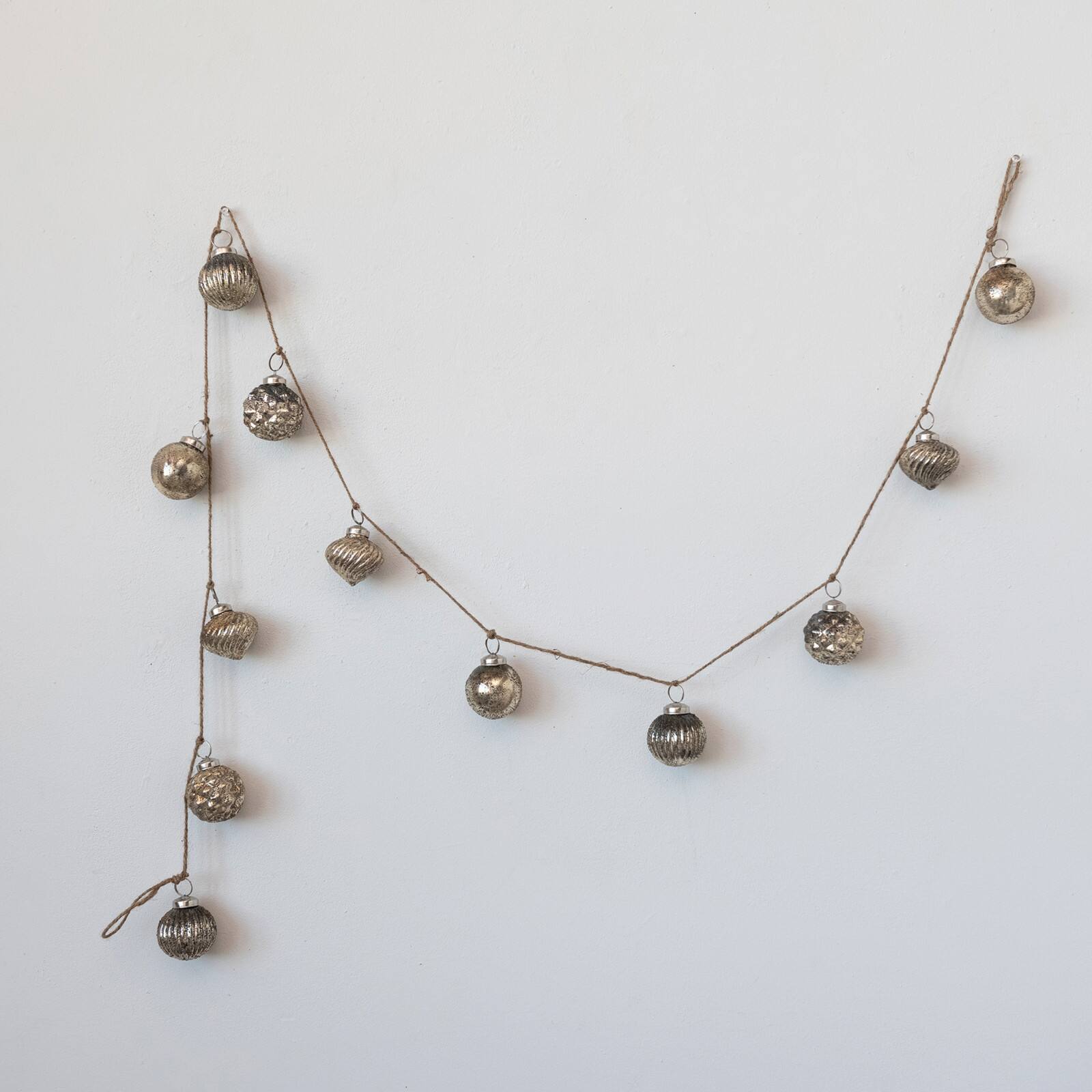 Hello Honey&#xAE; 6ft. Antique Silver Finish Embossed Mercury Glass Ornament Garland
