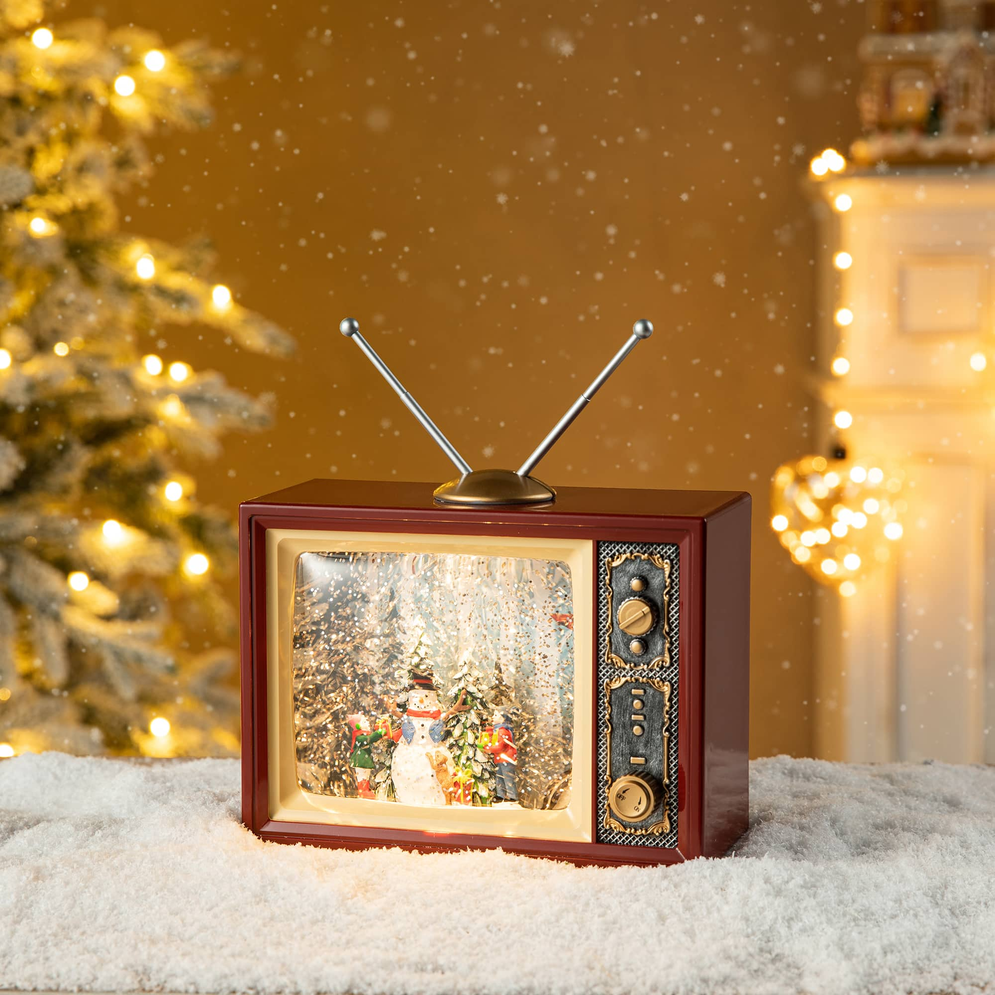 Glitzhome&#xAE; 7.5&#x22; Lighted TV with Snowman Waterglobe