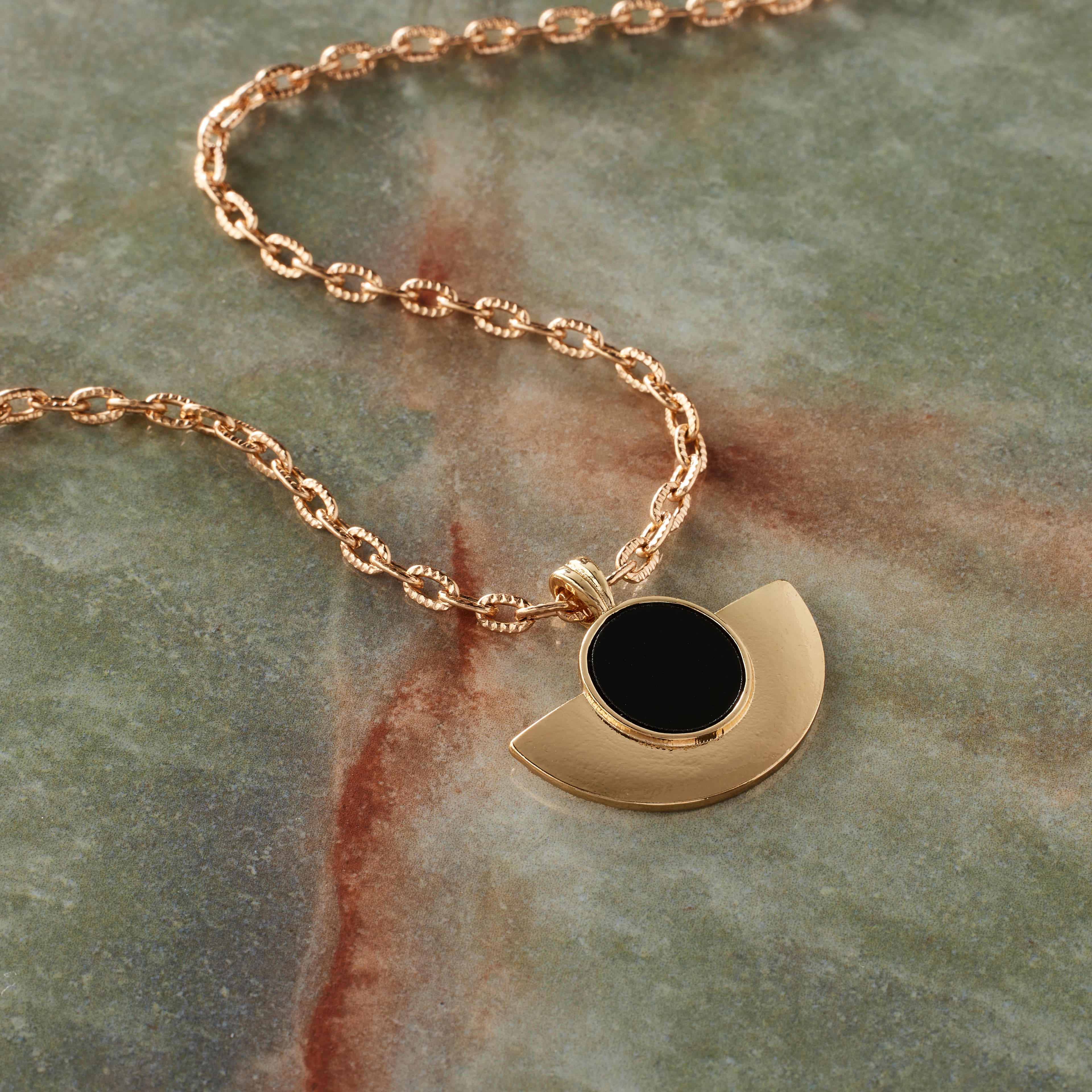 Gold & Black Geometric Half Circle Pendant by Bead Landing™