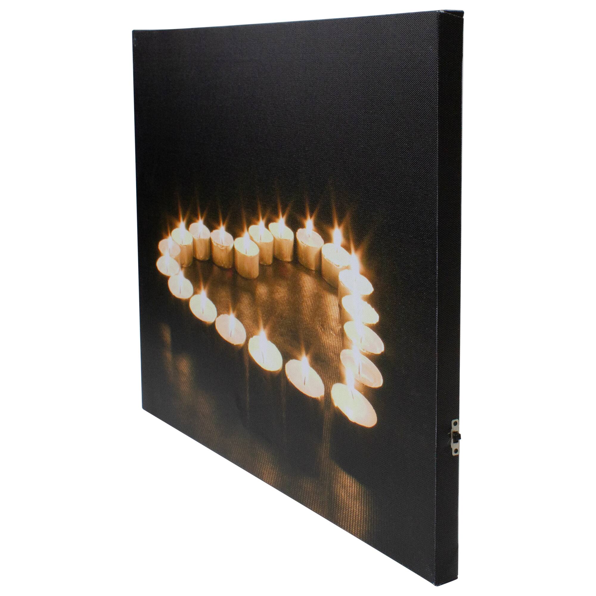 15.75" LED Flickering Heart-Shaped Candles Canvas Wall Art