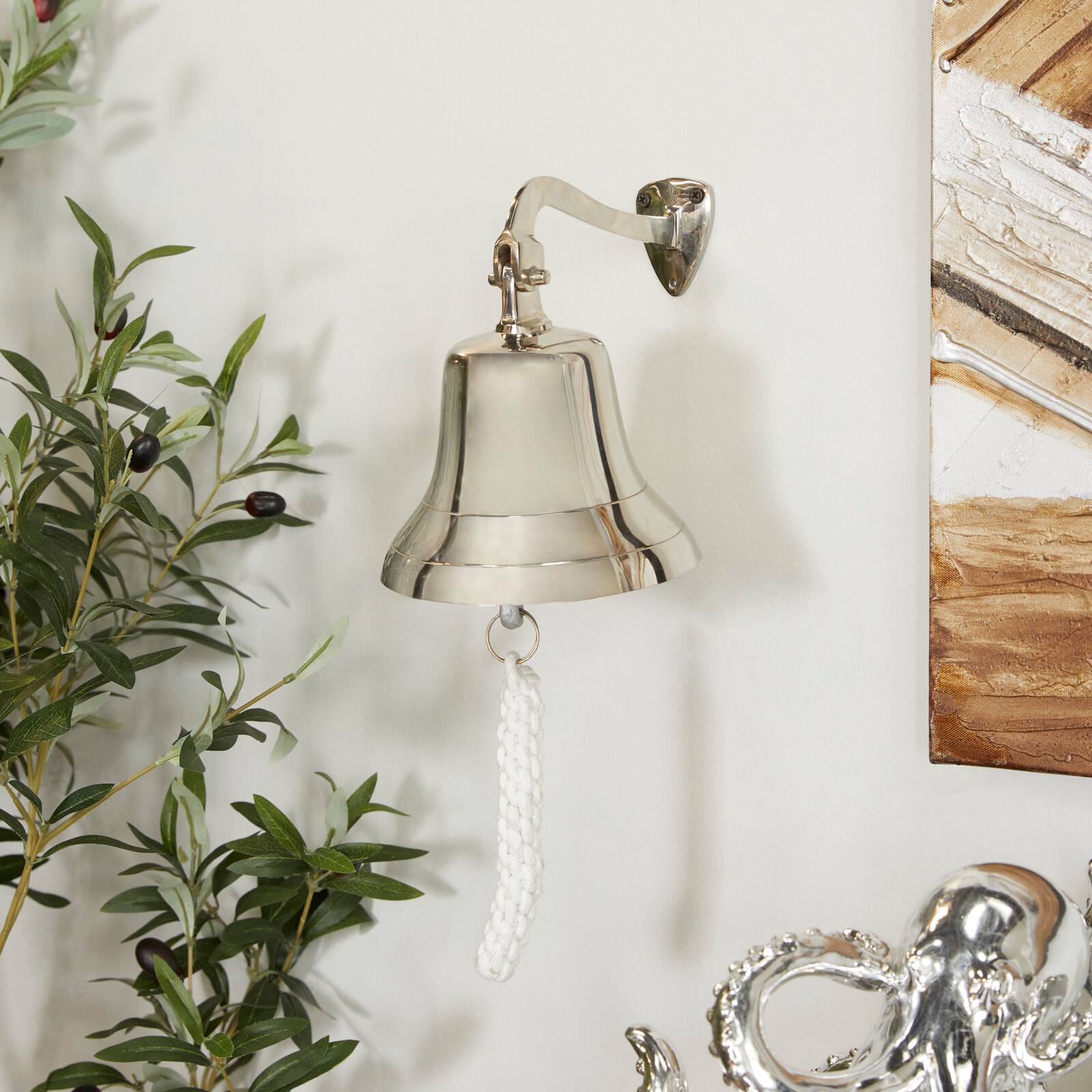 7.5&#x22; Silver Nautical Bell Wall Accent with Rope Pull