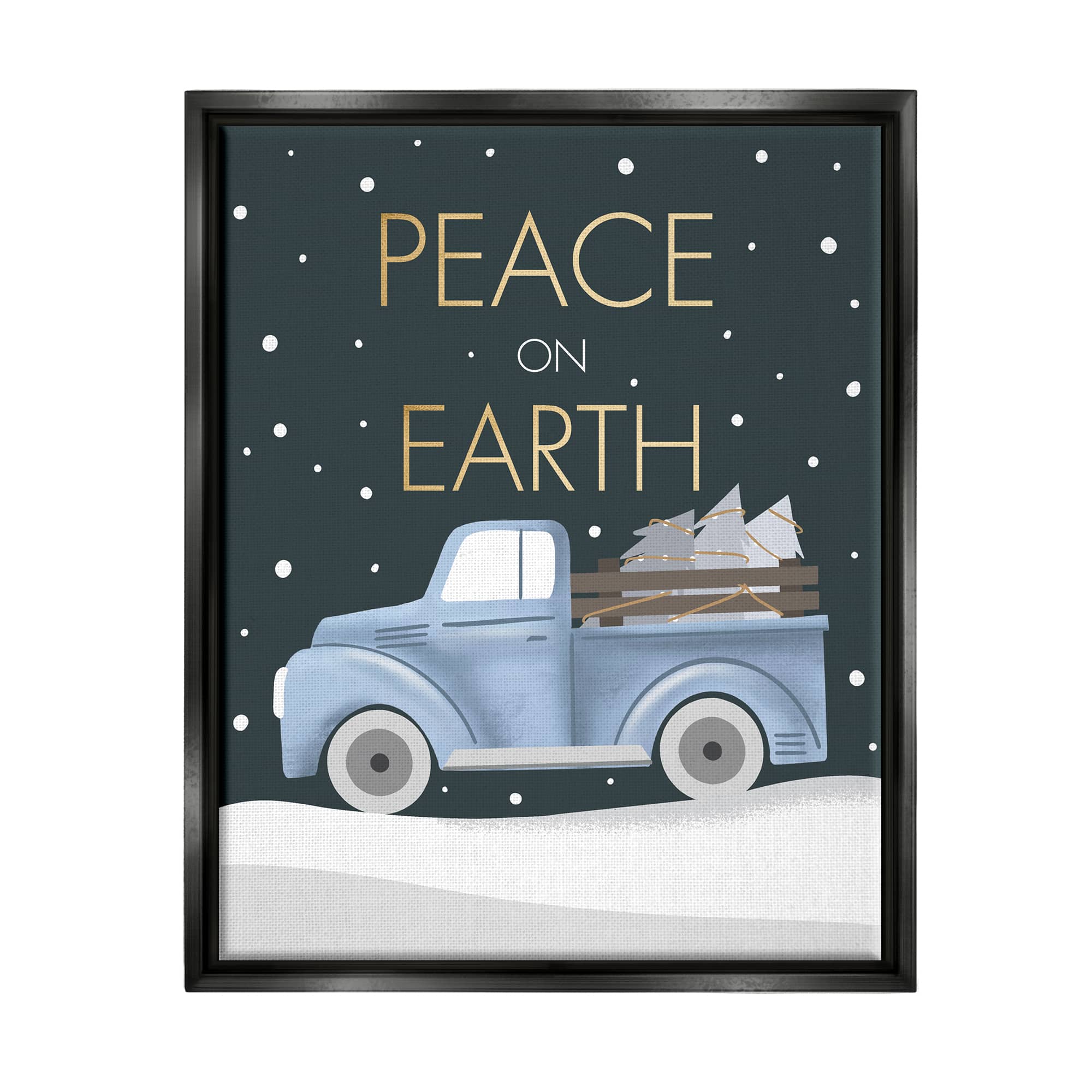 Stupell Industries Peace On Earth Snowy Truck Framed Floater Canvas Wall Art