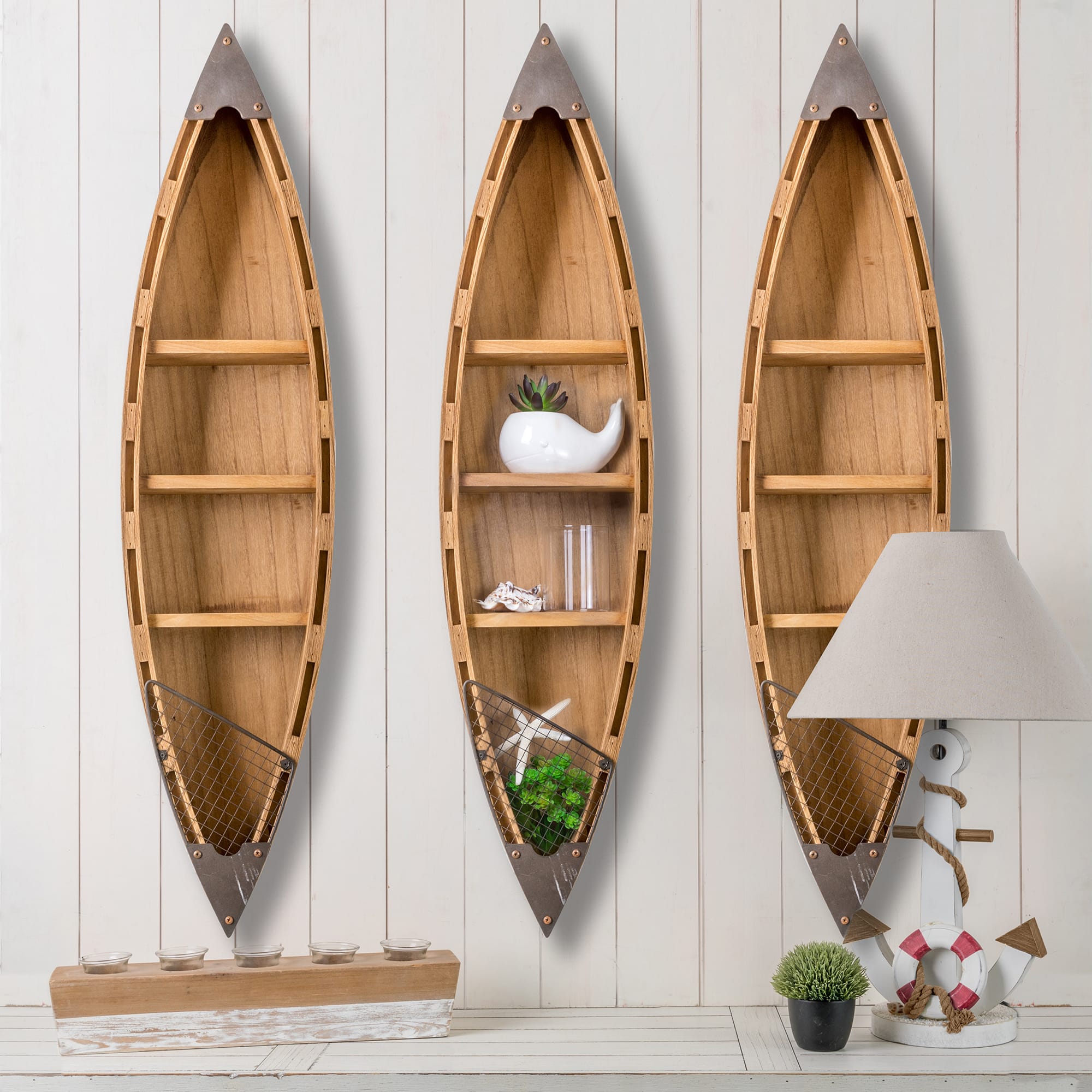 Glitzhome 41" Coastal Wood & Metal Boat Wall Shelf Michaels