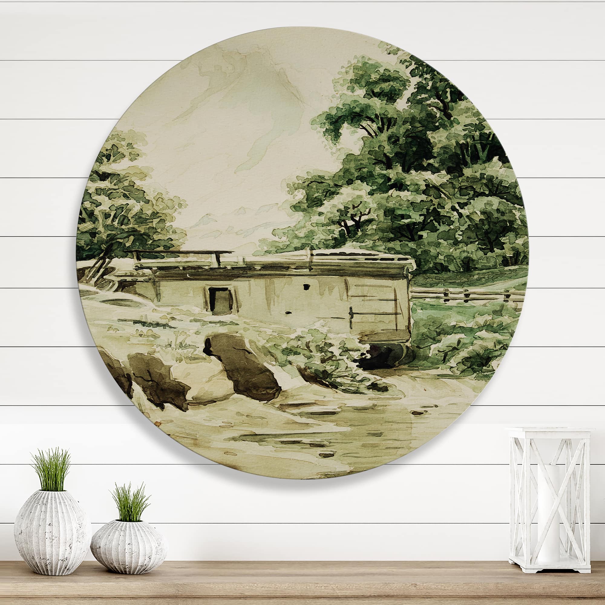 Designart - Cabin In The Mountains - Cabin &#x26; Lodge Metal Circle Wall Art