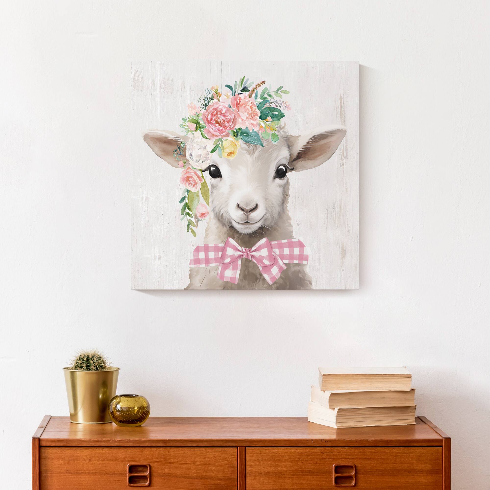 Floral Lamb Canvas Wall Art