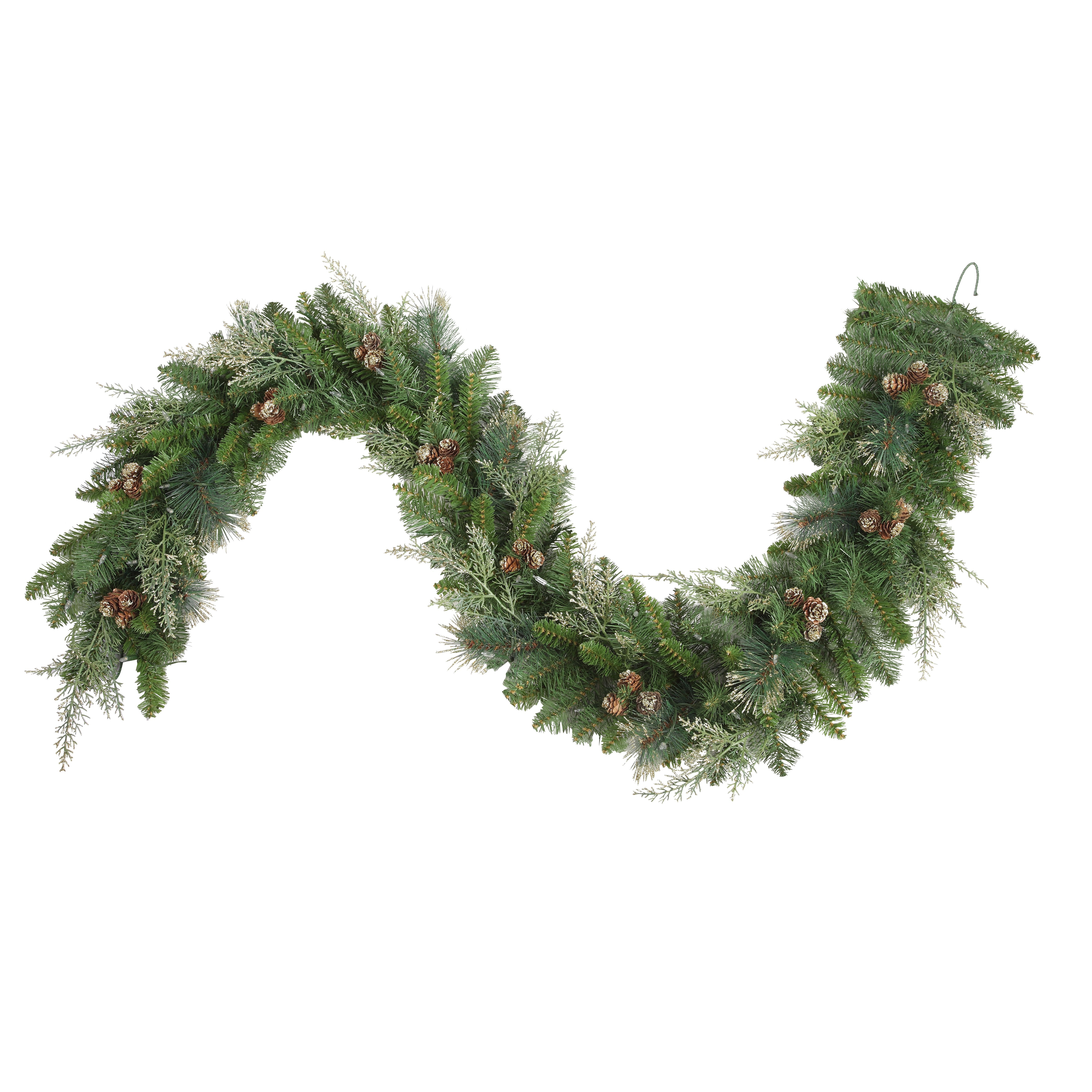 Haute Decor Pre-Lit 6ft. Long Bergen Pine &#x26; Gold Accents Artificial Garland, Soft White LED Lights