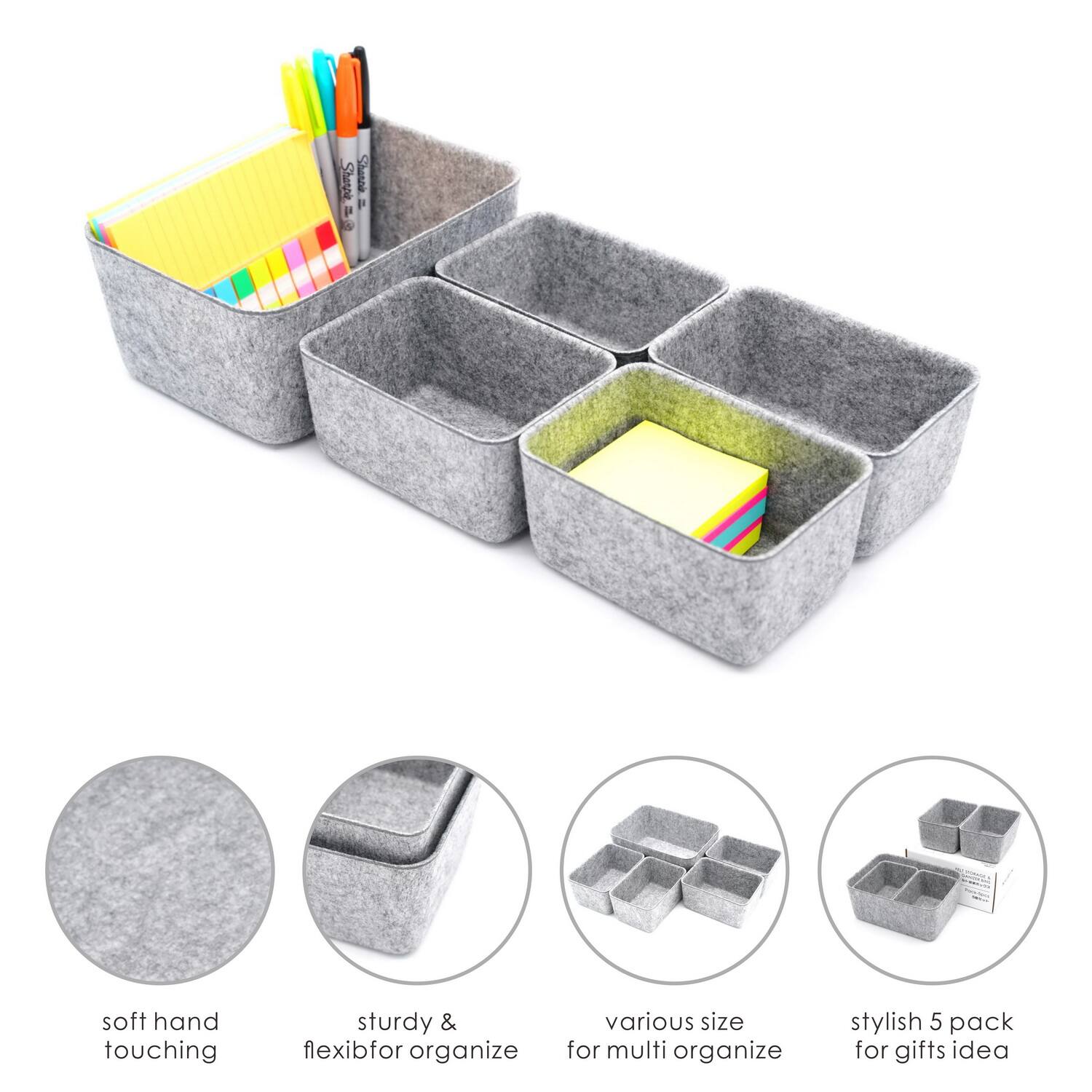 Welaxy Felt 5 Piece Drawer Organizer Bins