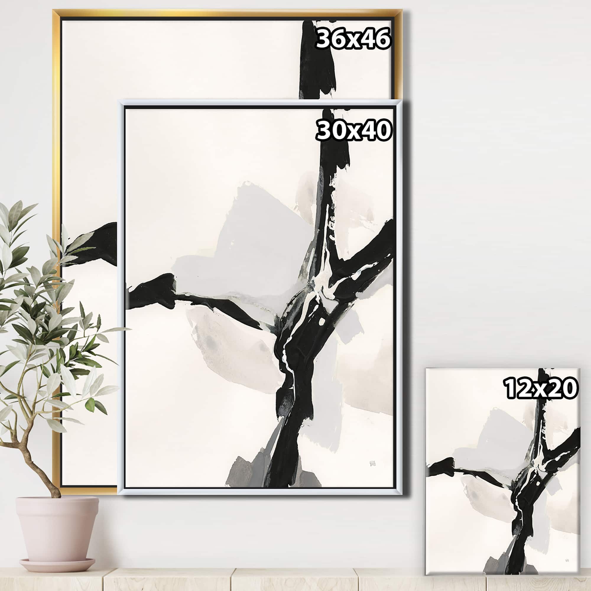 Designart - Abstract Neutral III - Mid-Century Modern Canvas in Gold Frame