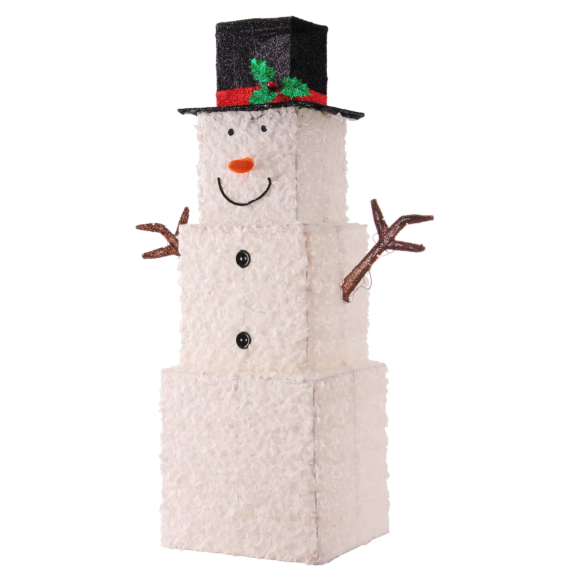 42" Glitter Square Snowman, White LED Lights
