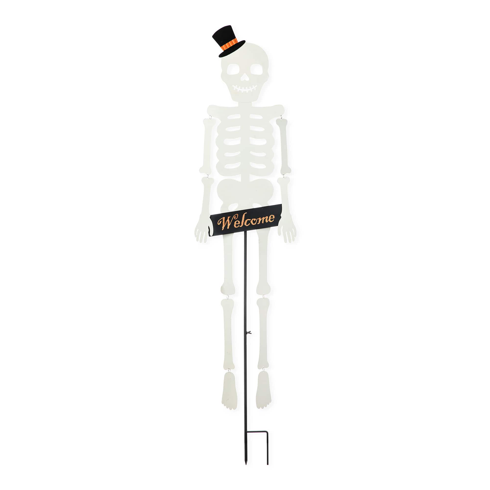 Glitzhome&#xAE; 60&#x22; Halloween &#x22;WELCOME&#x22; Metal Dangling Skeleton Yard Stake