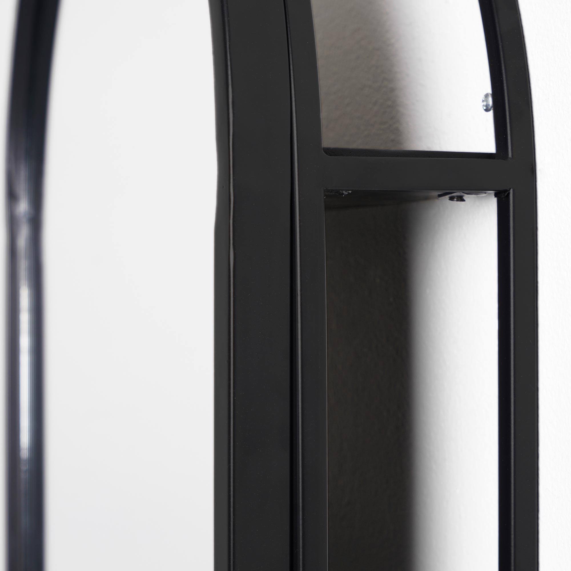 Black Metal Framed Oval Vanity Wall Mirror with Shelves - 15" x 30"