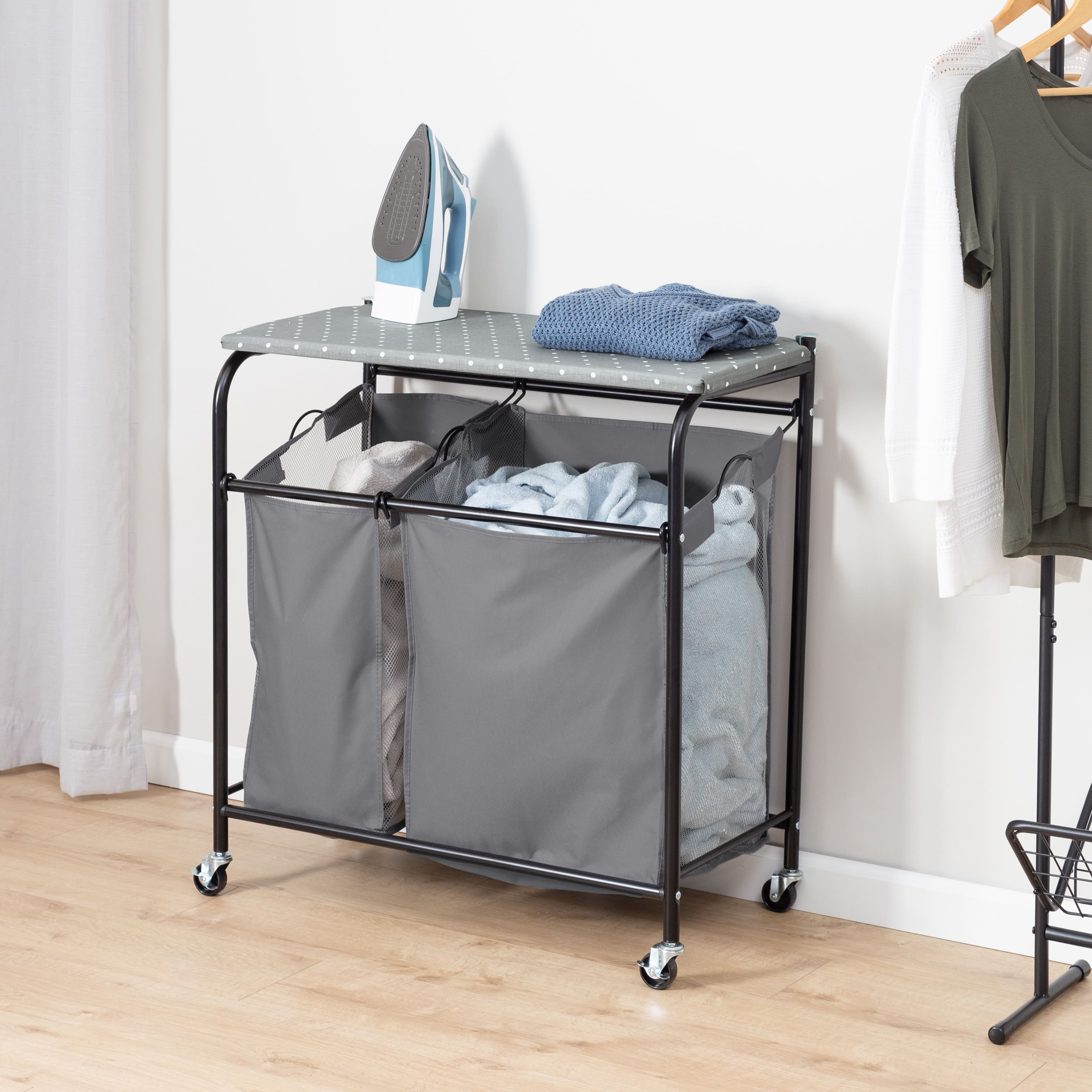 Honey Can Do Gray Uneven Clothes Sorter w/ Ironing Board