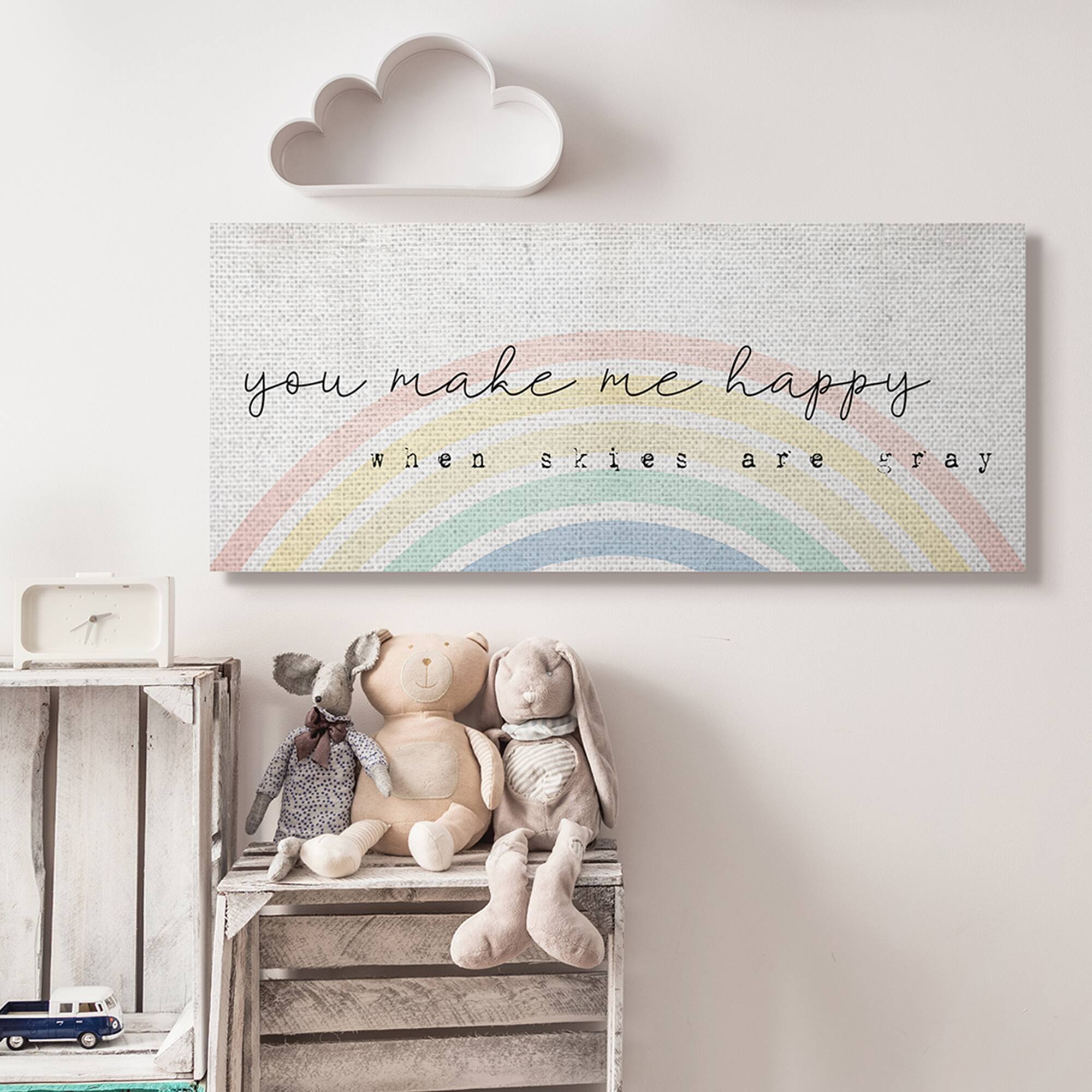 Stupell Industries You Make Me Happy Quote Rustic Rainbow Arches Canvas Wall Art