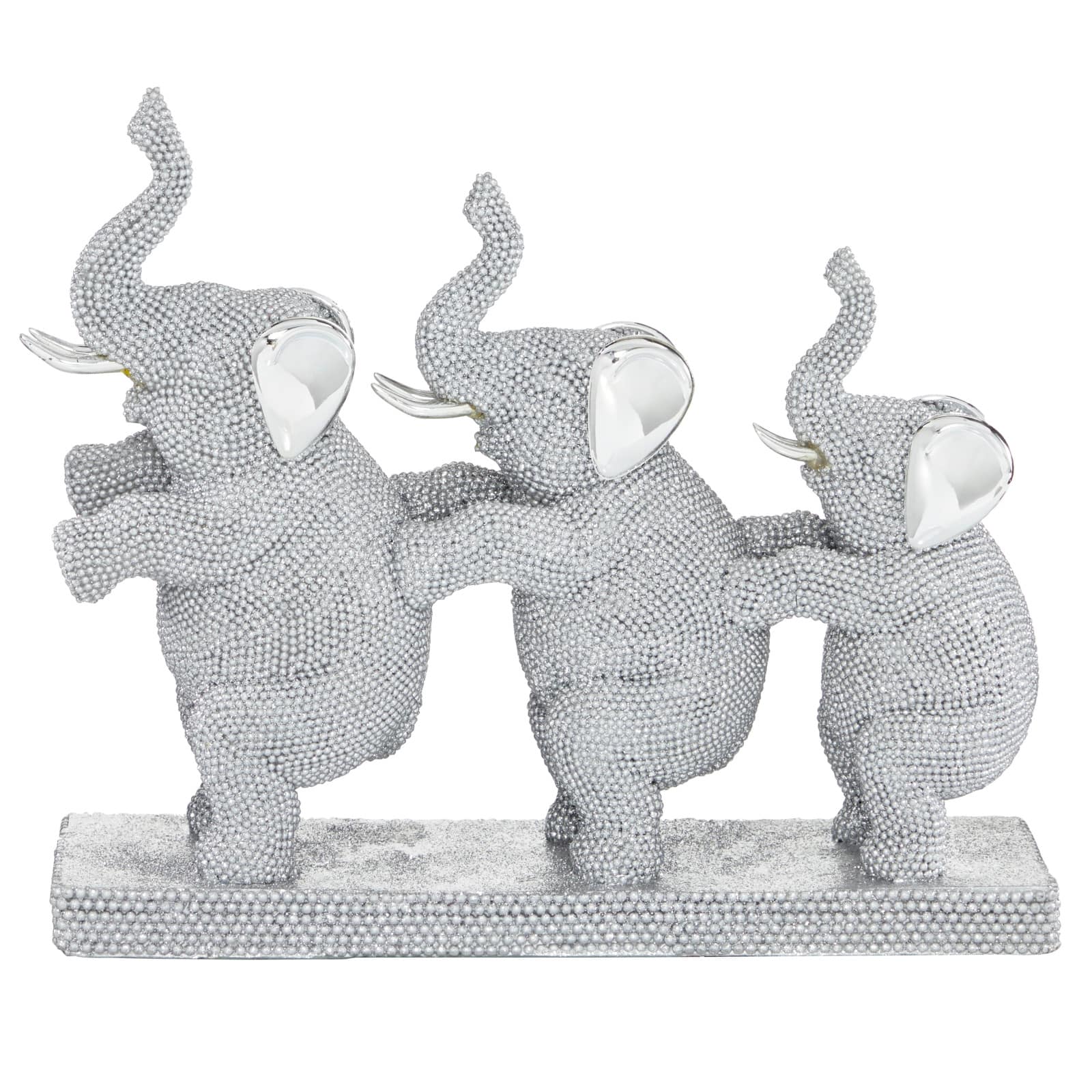 11&#x22; Silver Glam Elephants Sculpture