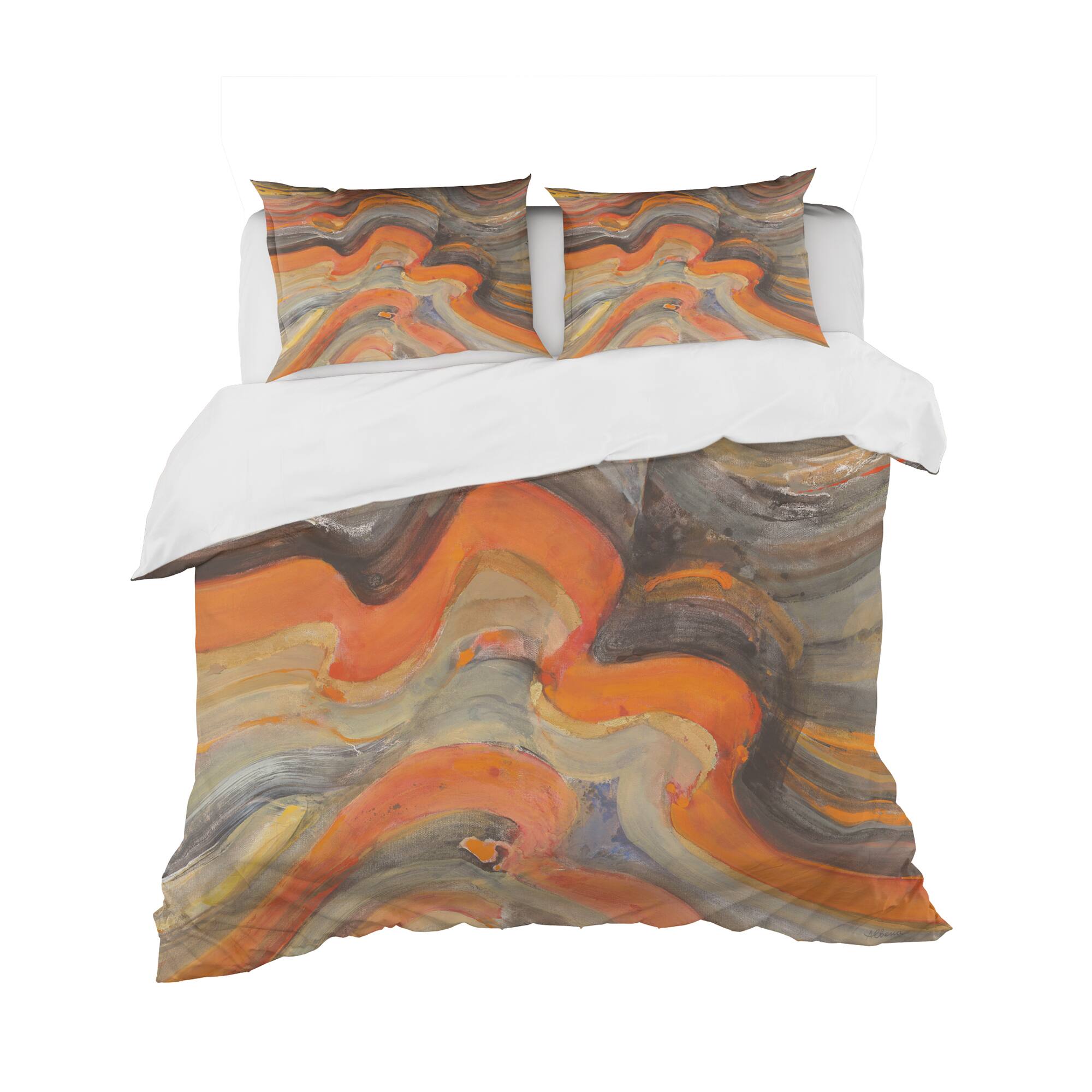 Designart 'Abstract Gilded Orange Waves' Geometric Bedding Set - Duvet Cover & Shams