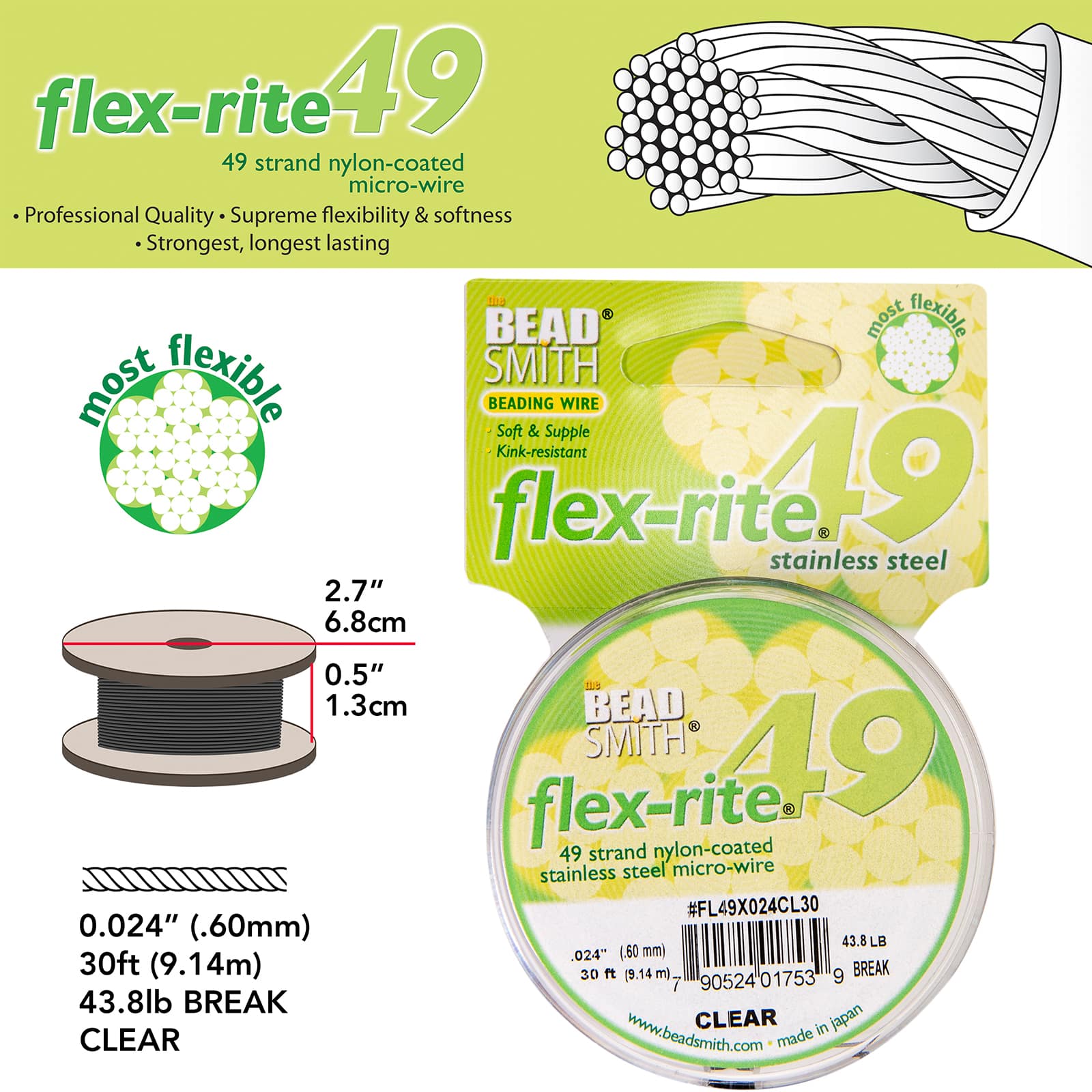 The Beadsmith&#xAE; Flex-rite&#xAE; 0.024&#x22; Clear 49 Strand Wire, 30ft.