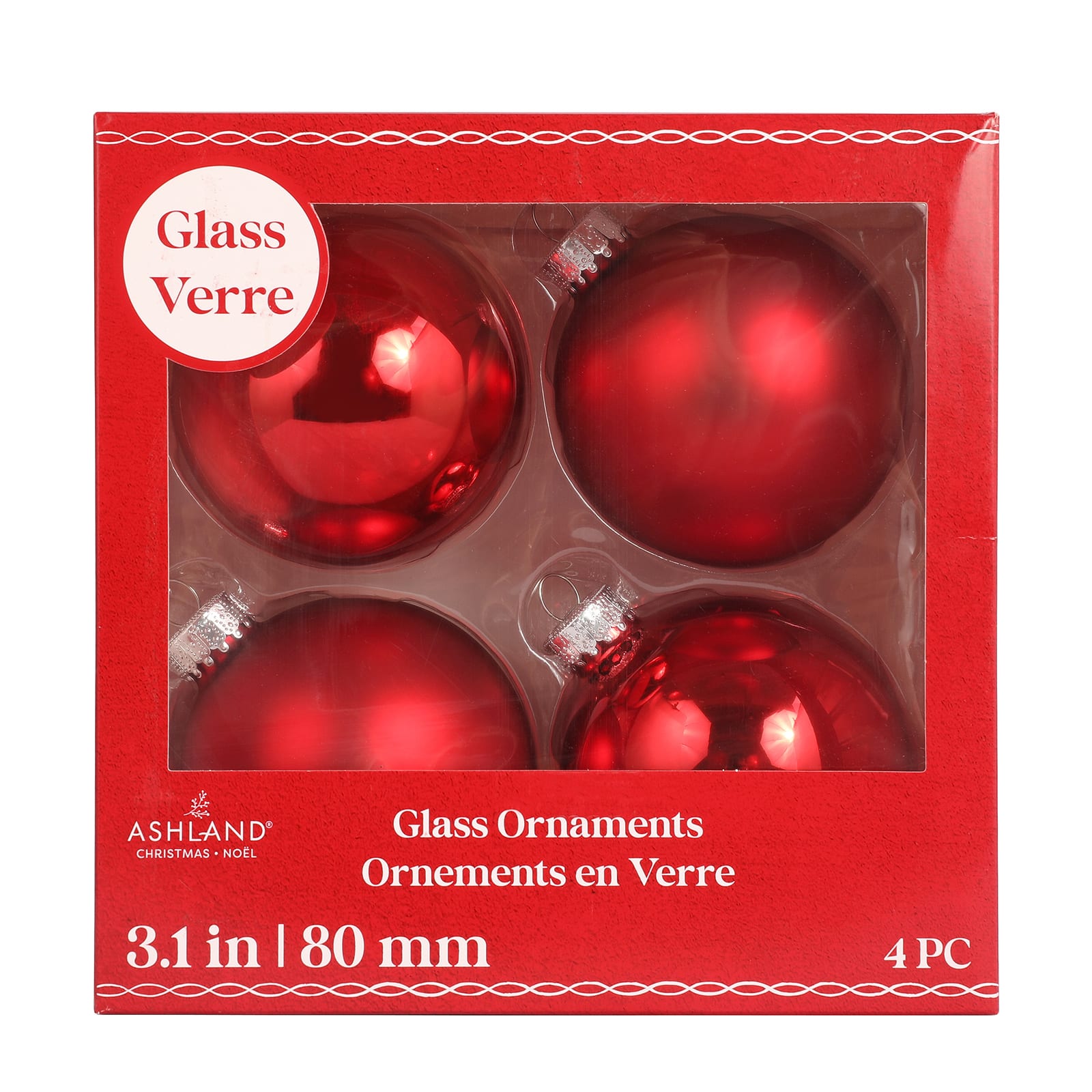 4 Pack 3&#x22; Red Matte &#x26; Shiny Glass Ball Ornaments by Ashland&#xAE;