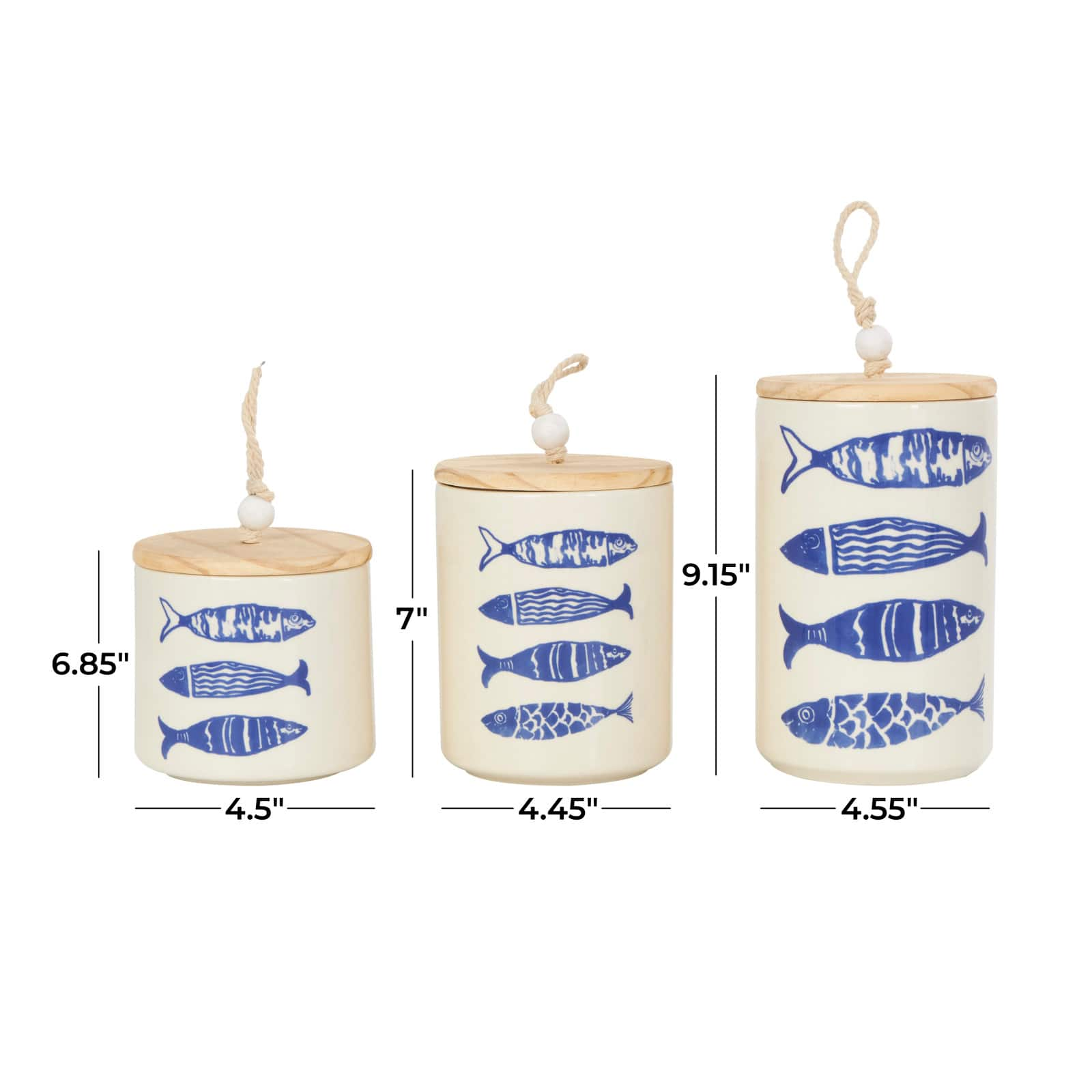 Blue &#x26; White Ceramic Fish Canisters Set