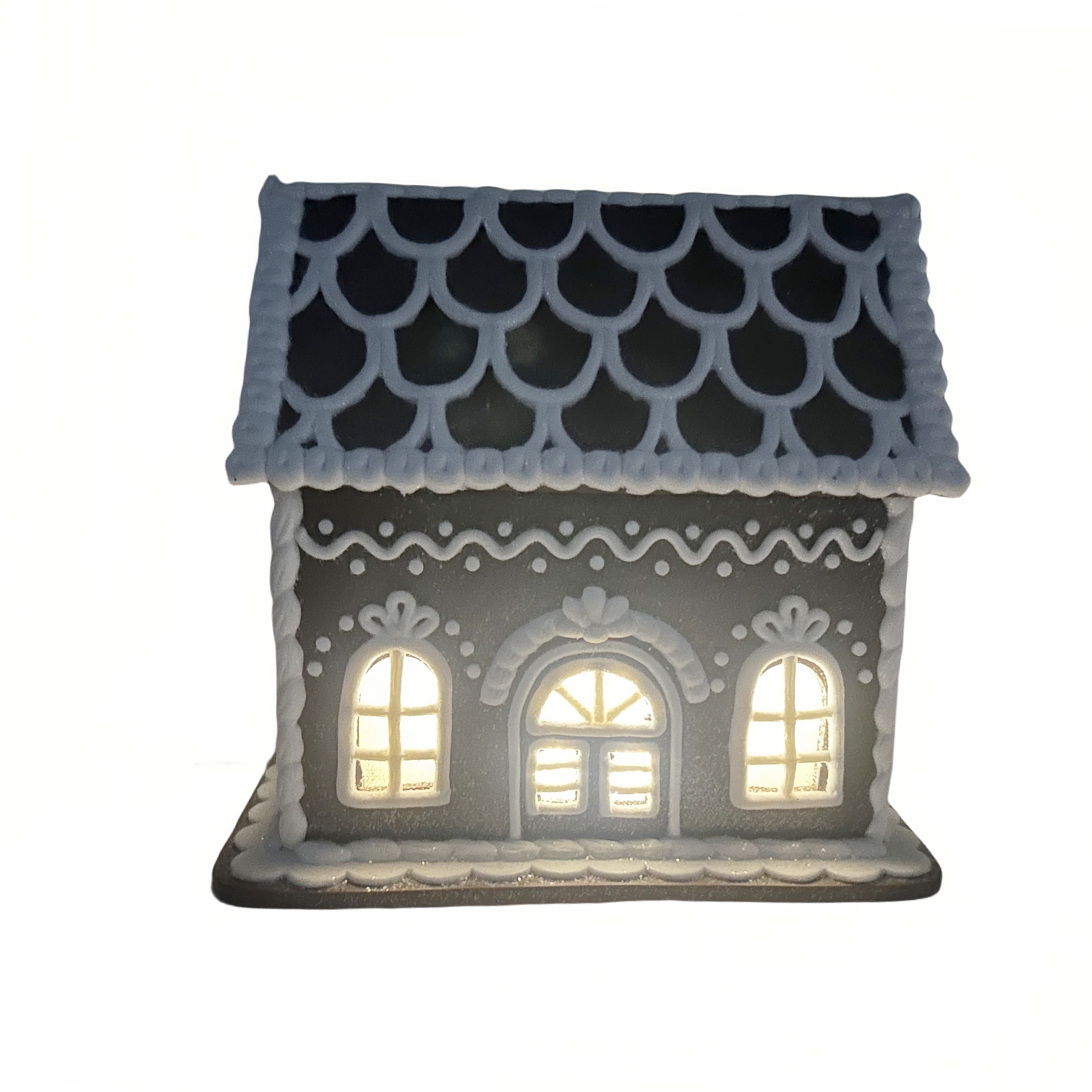 8&#x22; Brown and White Glitter Lighted Clay Gingerbread House Tabletop D&#xE9;cor by Ashland&#xAE;