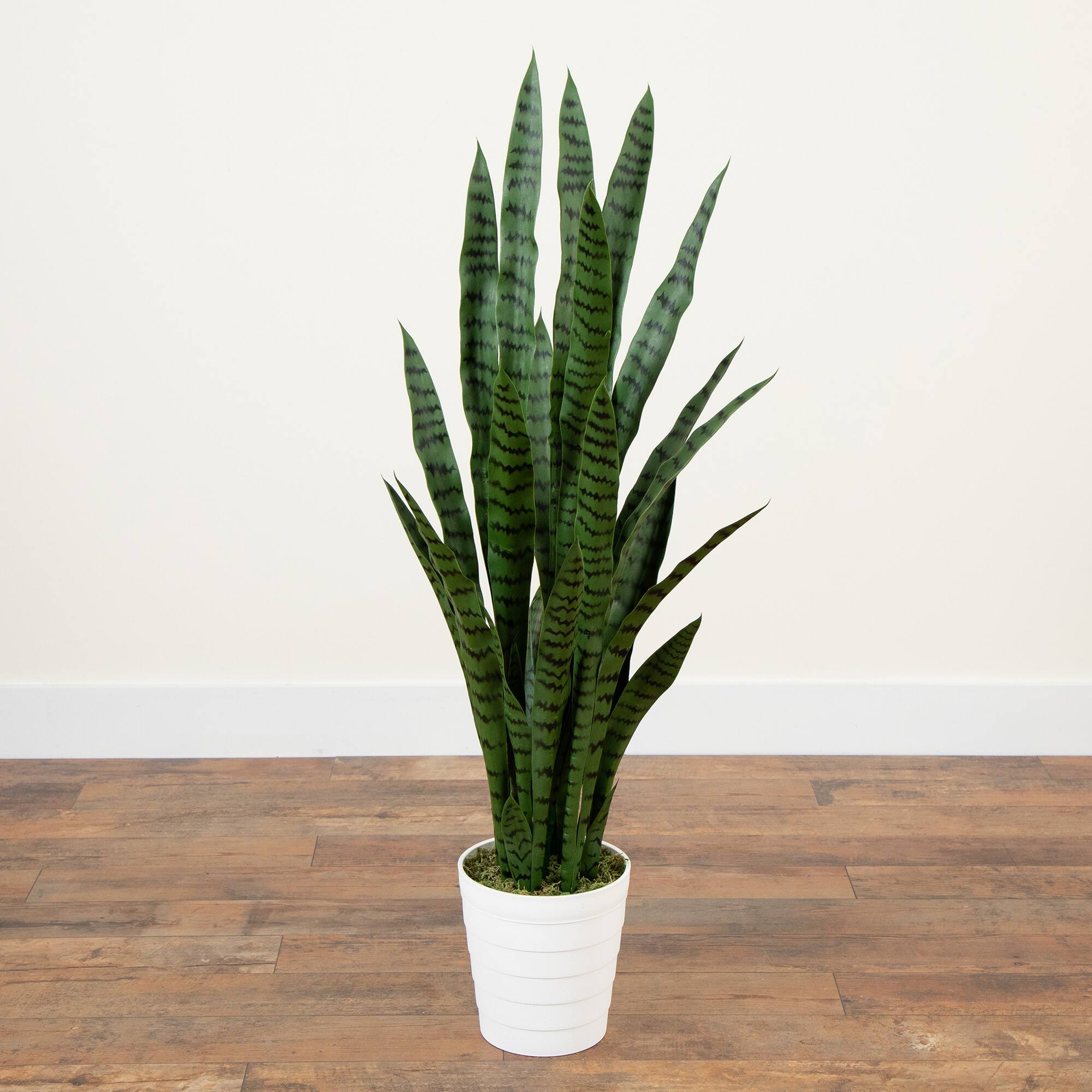 4ft. UV Resistant Artificial Snake Plant in White Decorative Planter
