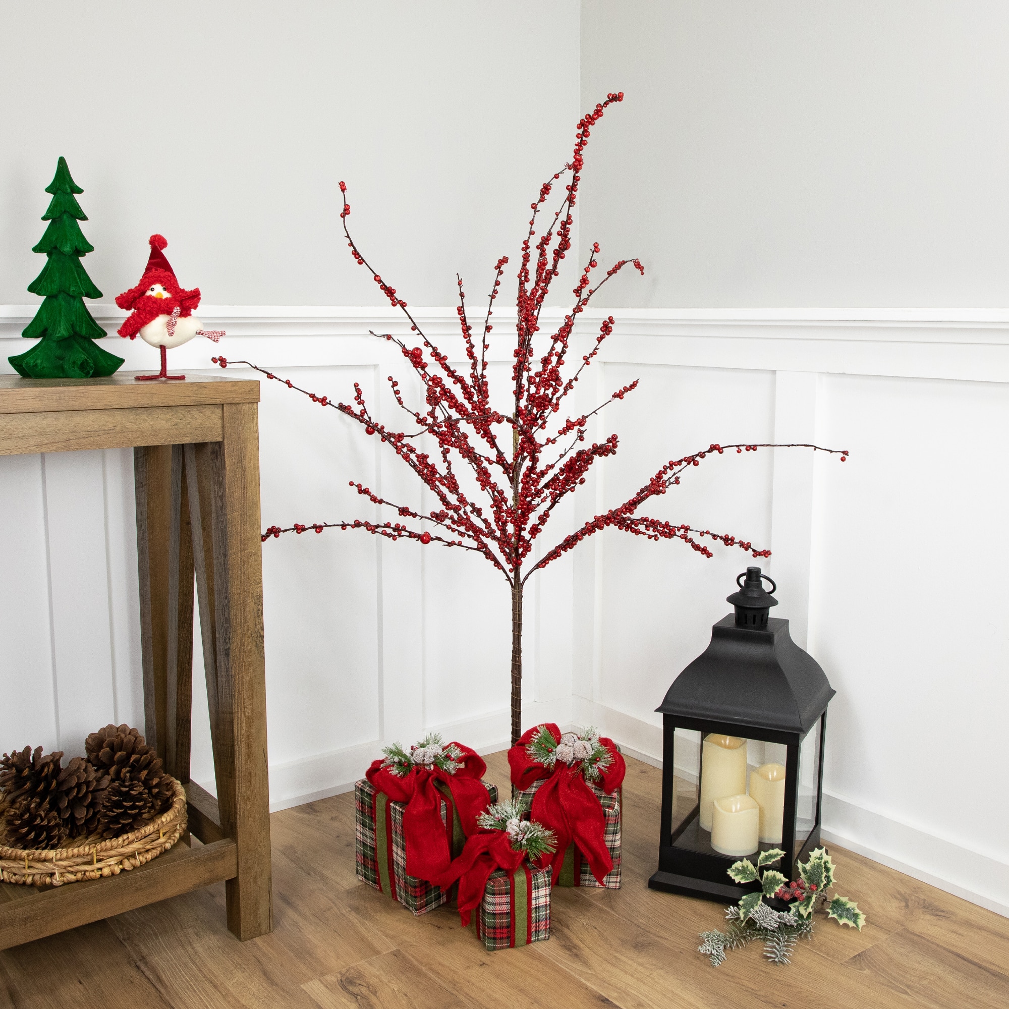 4ft. Unlit Red Berry Artificial Twig Christmas Tree with Square Stand