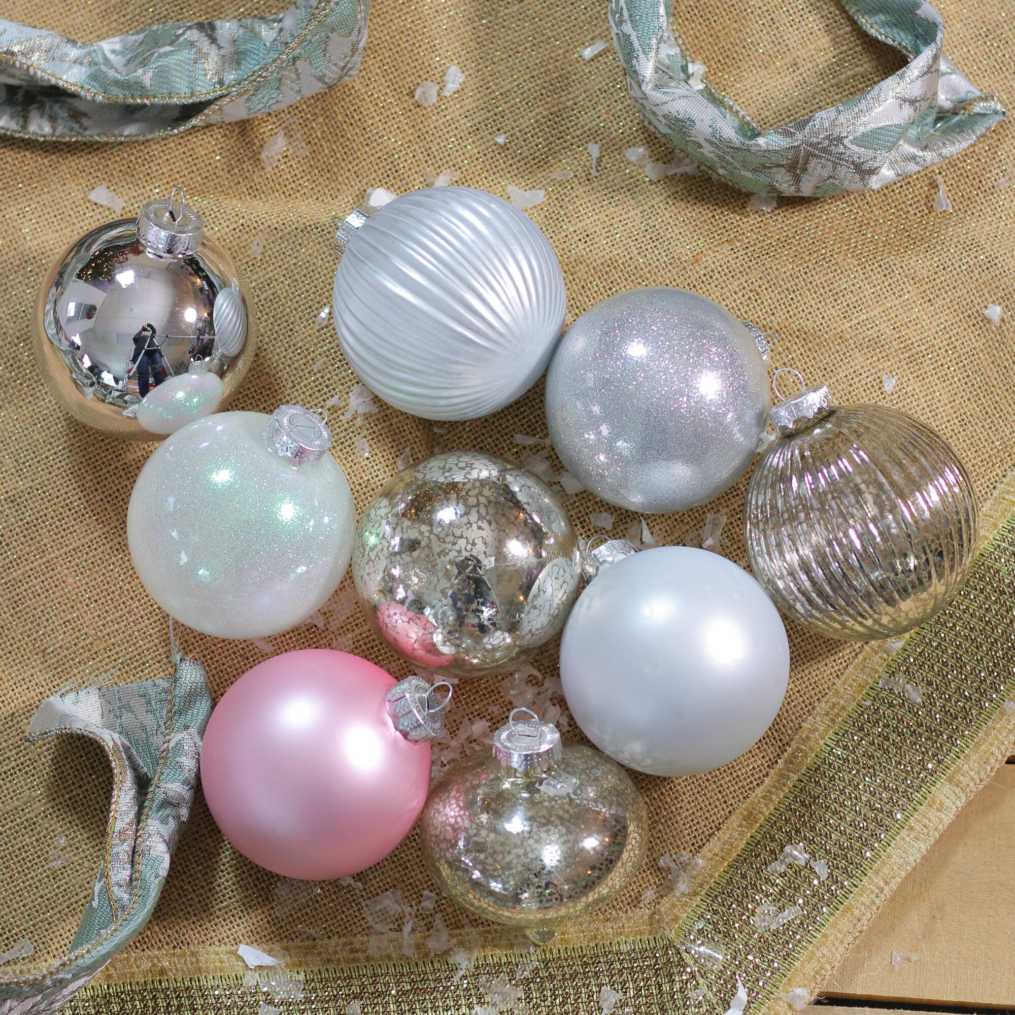9ct. 3.75" Silver 3-Finish Glass Ball & Onion Ornaments