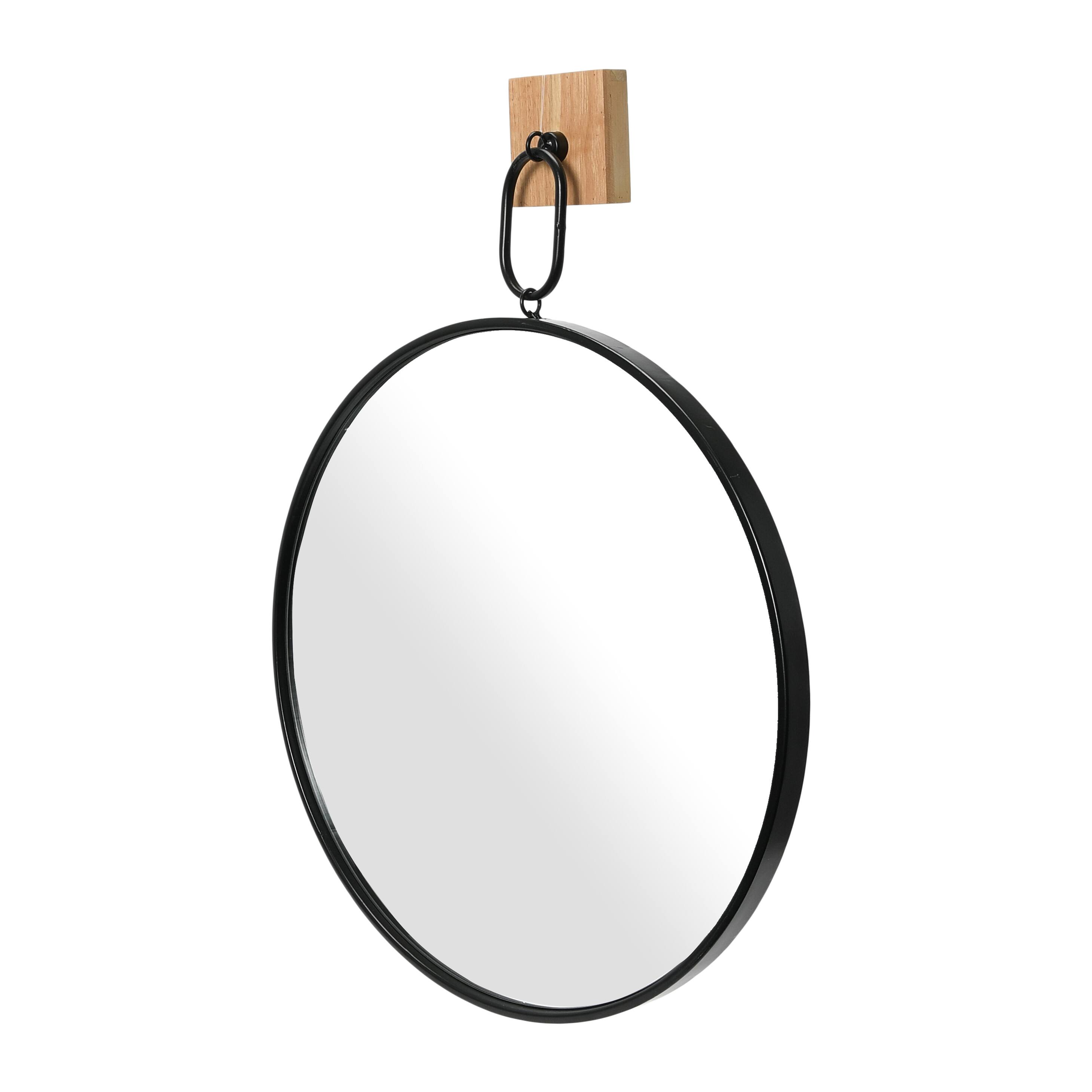 Hello Honey&#xAE; Black &#x26; Natural Modern Round Metal Wall Mirror