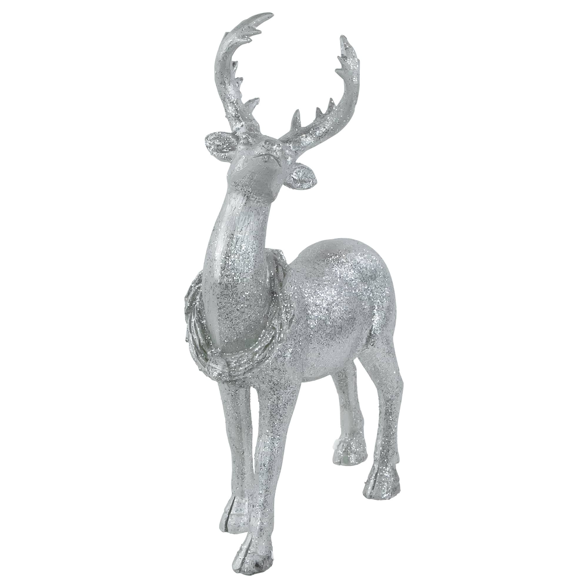 10.75&#x22; Silver Reindeer Glittered Christmas Tabletop Decoration