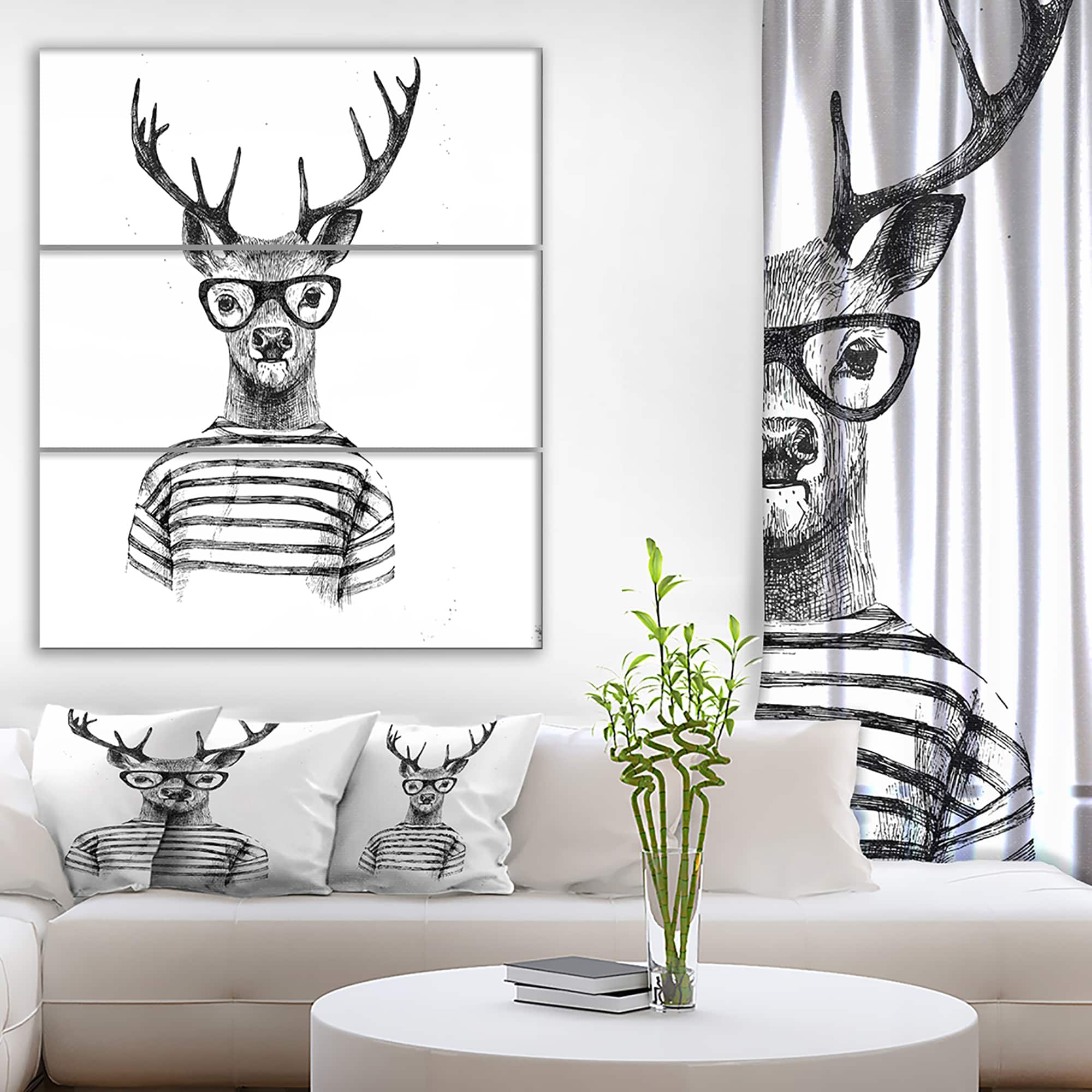 Designart - Dressed up Deer - Sketch Animals Painting Print on Wrapped Canvas set