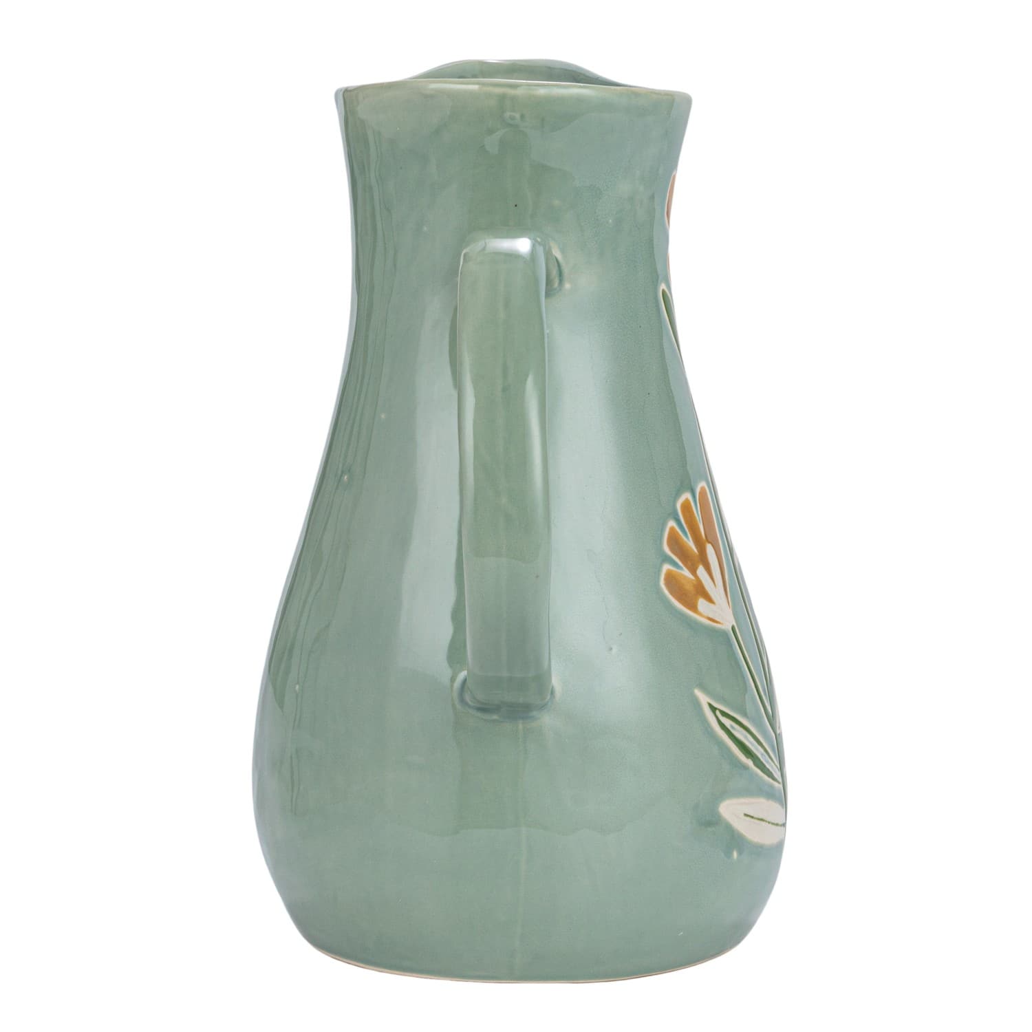 10&#x22; Hand-Painted Wax Relief Pattern Stoneware Pitcher