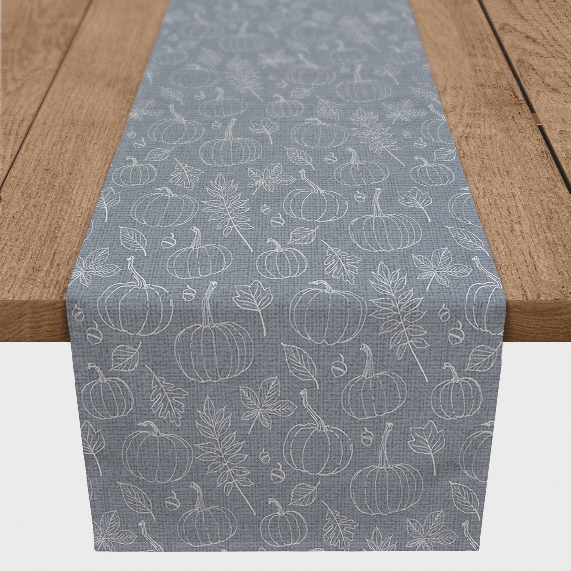 90" Autumn Pumpkins On Blue Poly Twill Table Runner