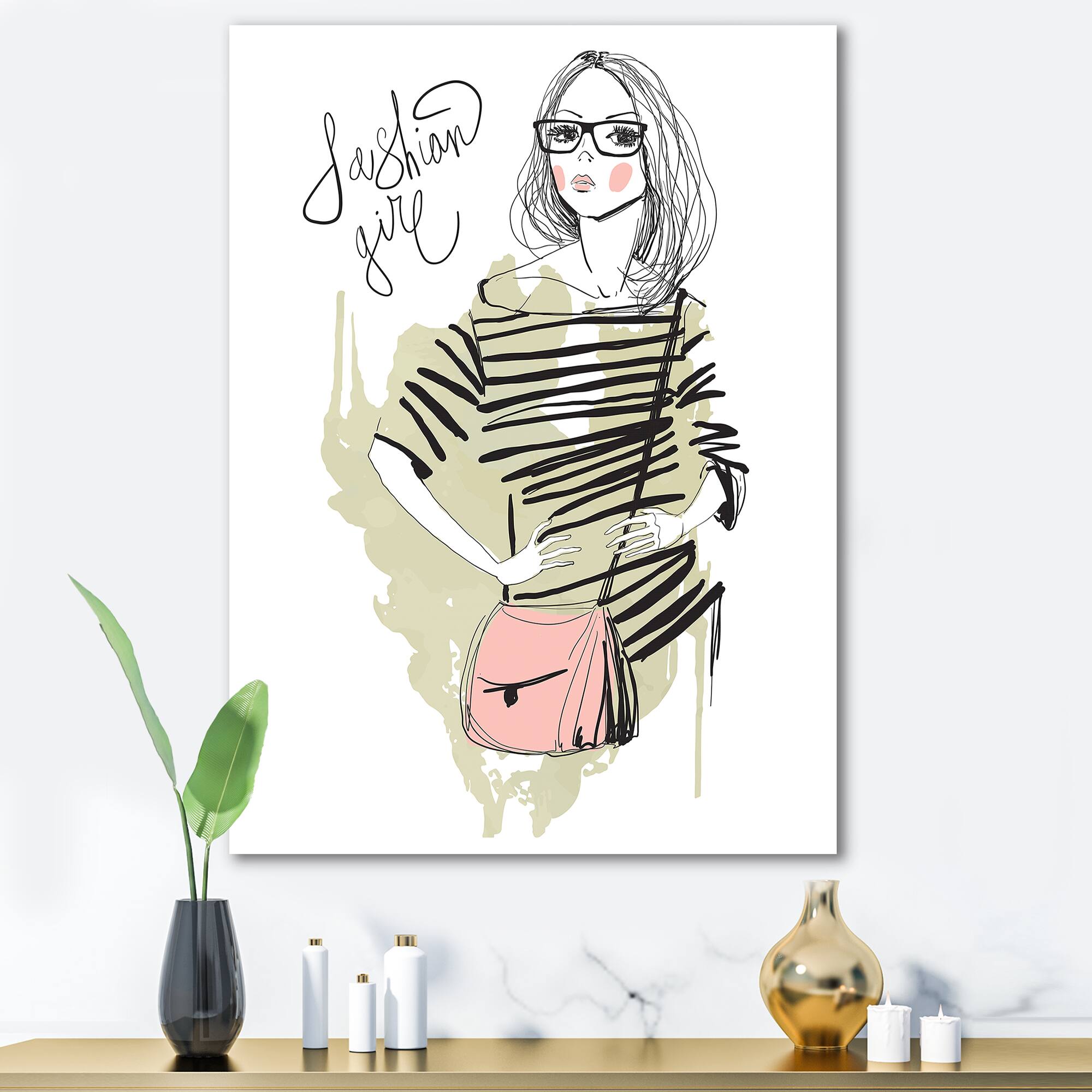 Designart - Trendy Fashion Girl - Shabby Chic Canvas Wall Art Print