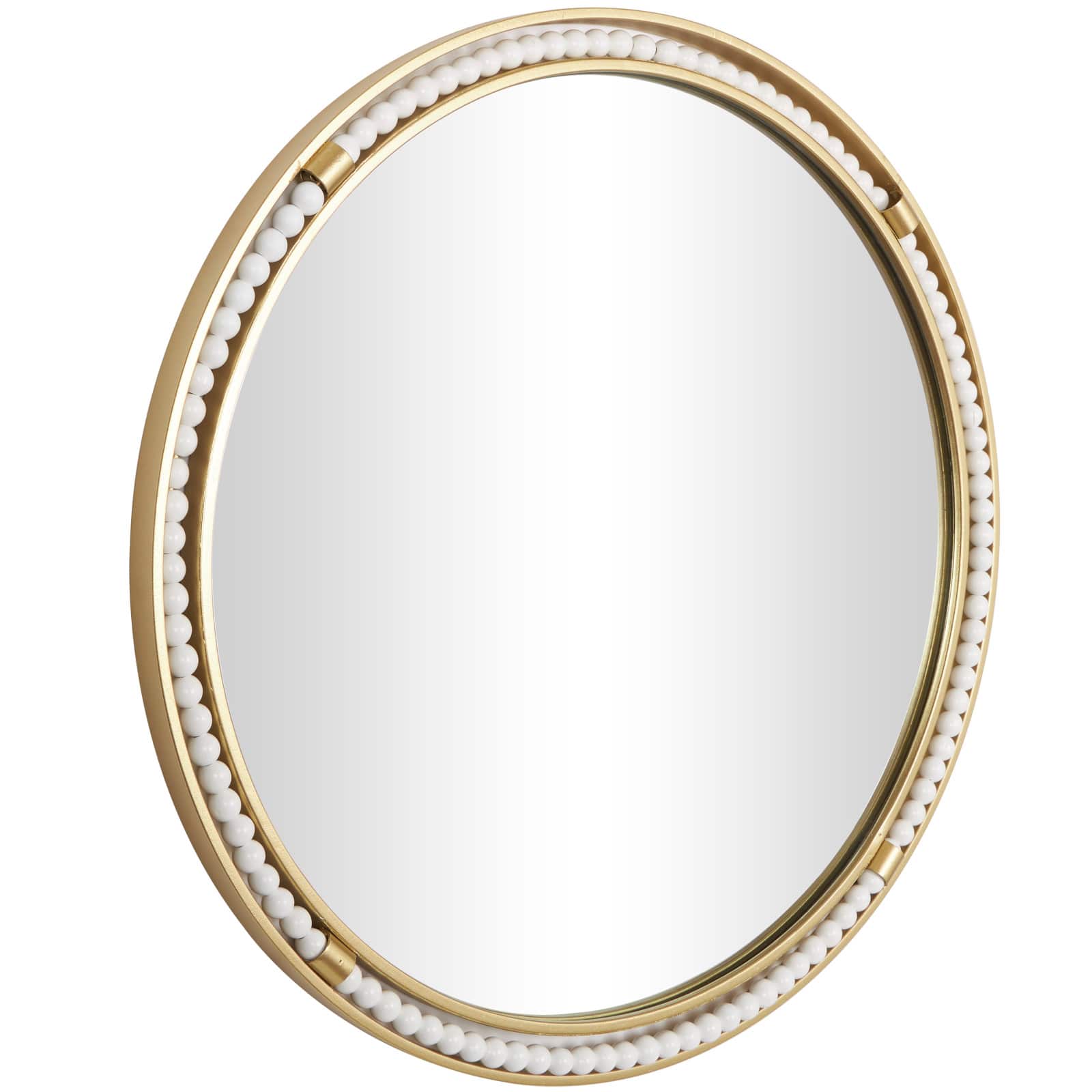 26&#x22; Gold Metal Wall Mirror with White Wood Beading