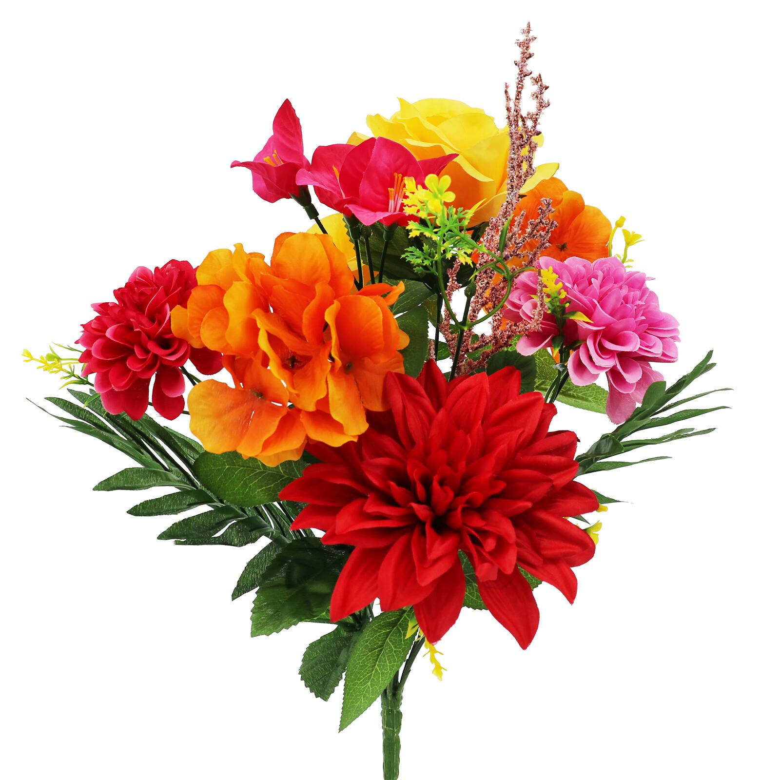 18" Red & Yellow Rose, Hydrangea & Dahlia Bush by Ashland®