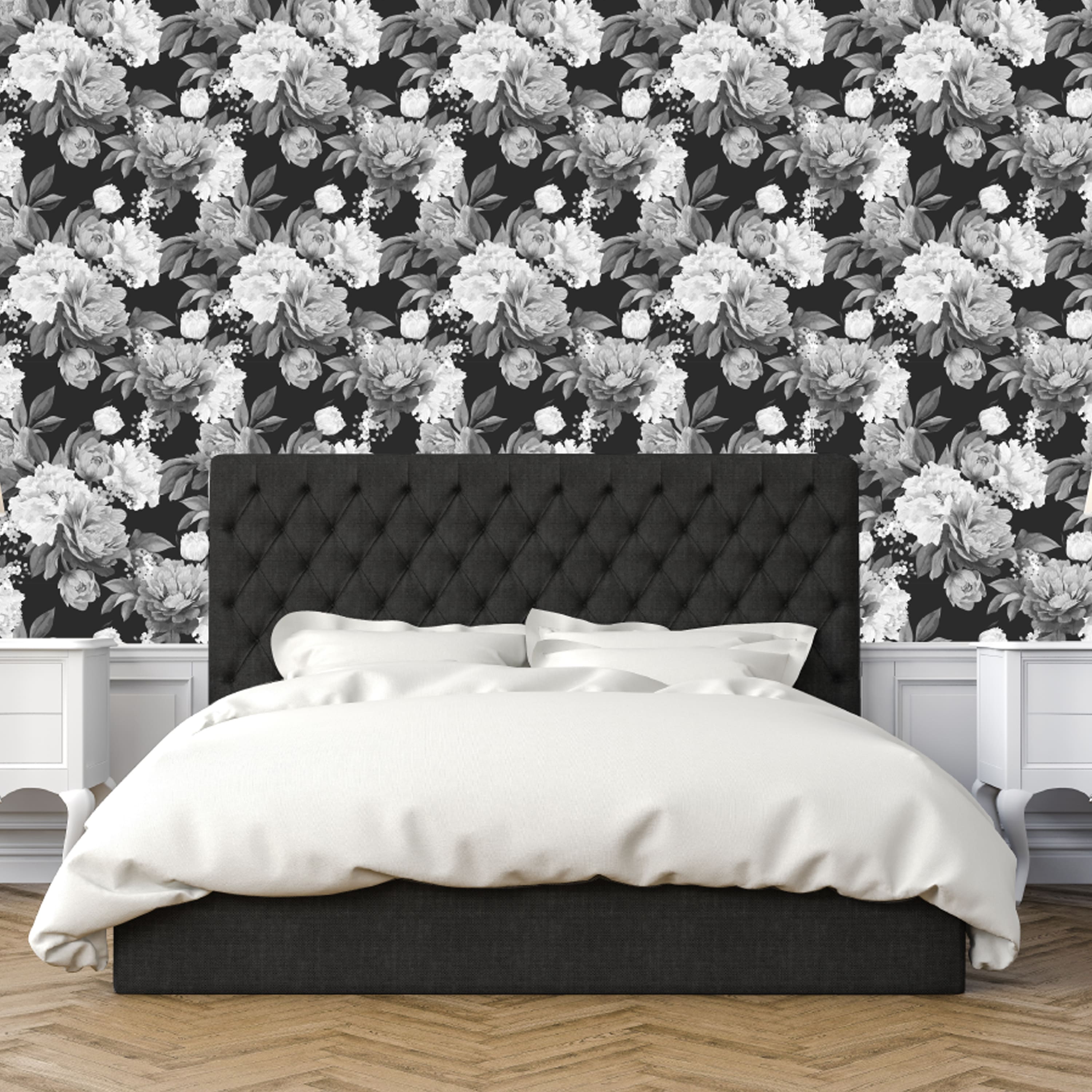 Simplify Black &#x26; White Floral Adhesive Wallpaper