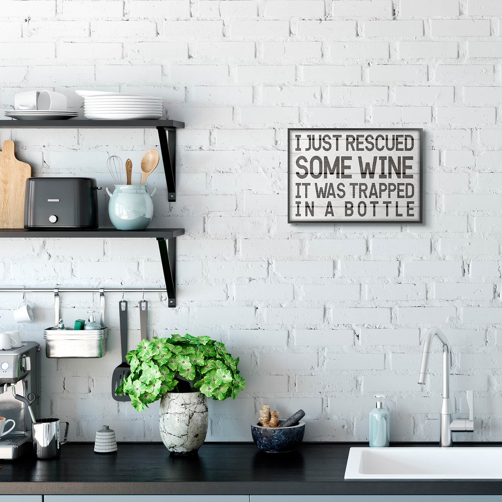 Stupell Industries Wine Trapped in Bottle Wall Accent with Black Frame