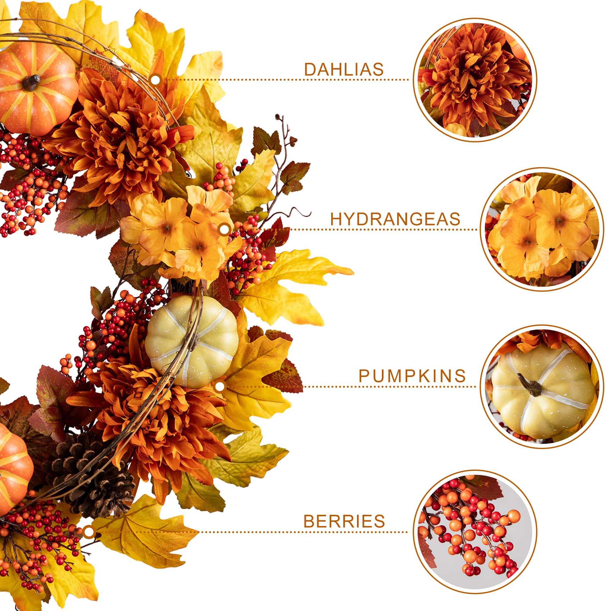 Glitzhome&#xAE; 24&#x22; Fall Dahlia, Pumpkin, Leaf &#x26; Berry Wreath
