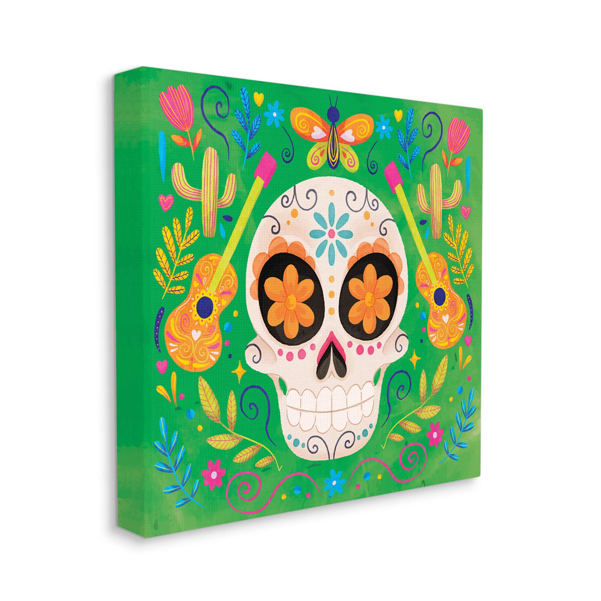 Stupell Industries Floral Day Of Dead Guitar Skull Canvas Wall Art