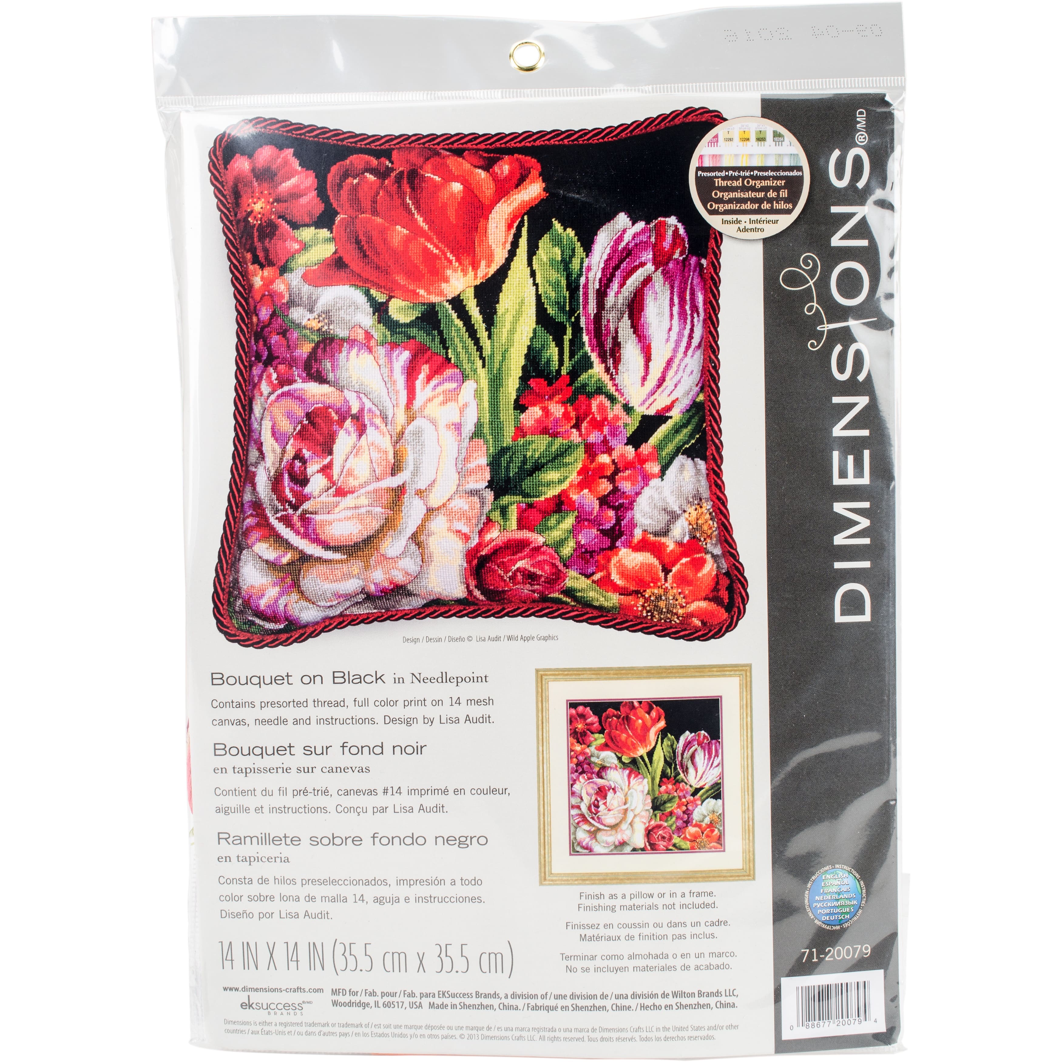 Dimensions&#xAE; Bouquet On Black Stitched In Thread Needlepoint Kit
