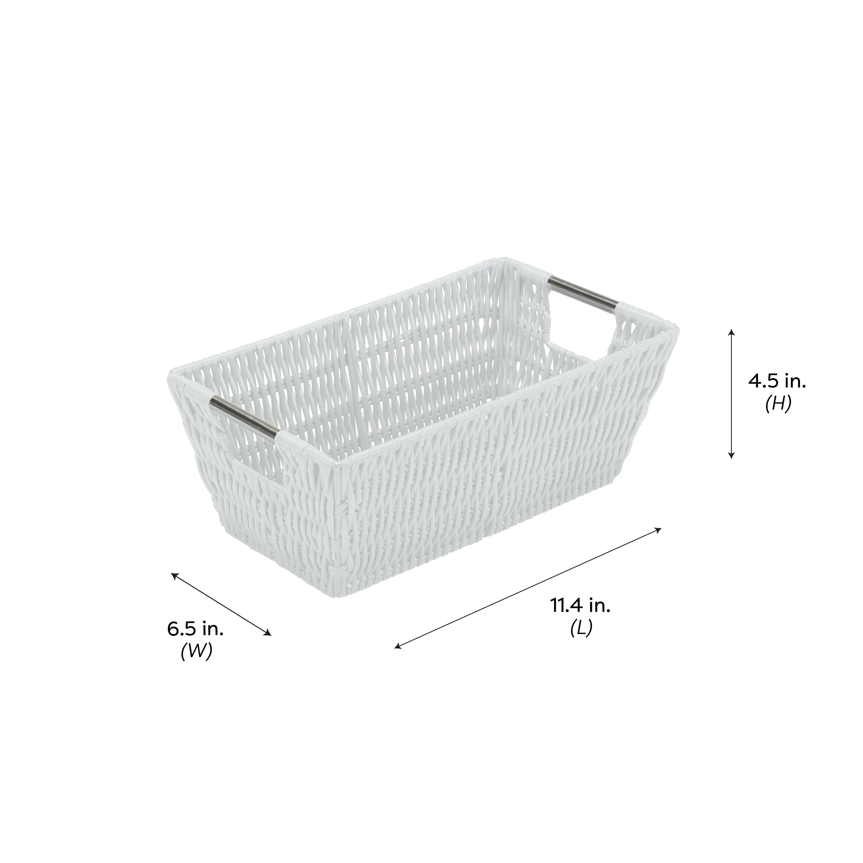 Simplify Small White Shelf Storage Rattan Tote Basket