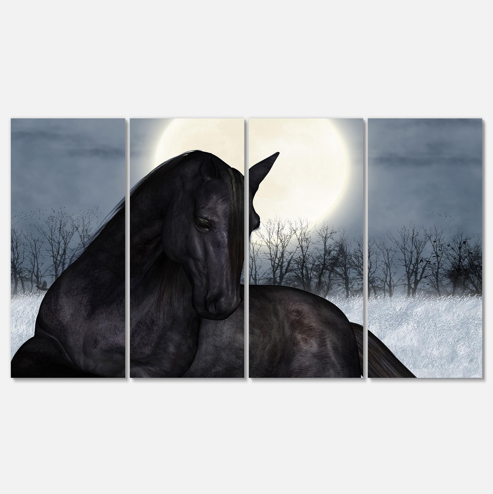 Designart - Black Horse in Moonlight