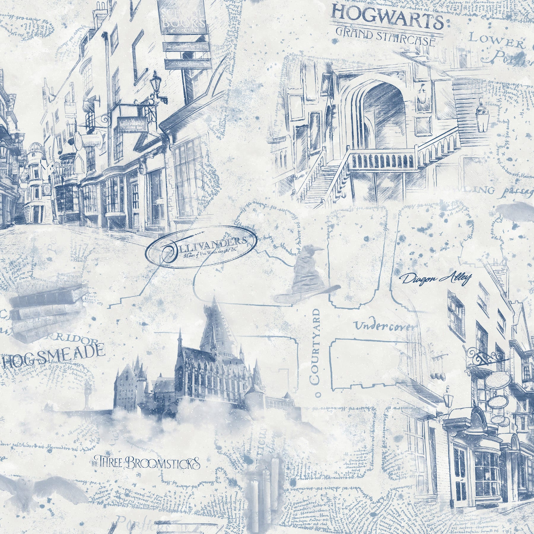 RoomMates Blue Harry Potter Map Peel &#x26; Stick Wallpaper