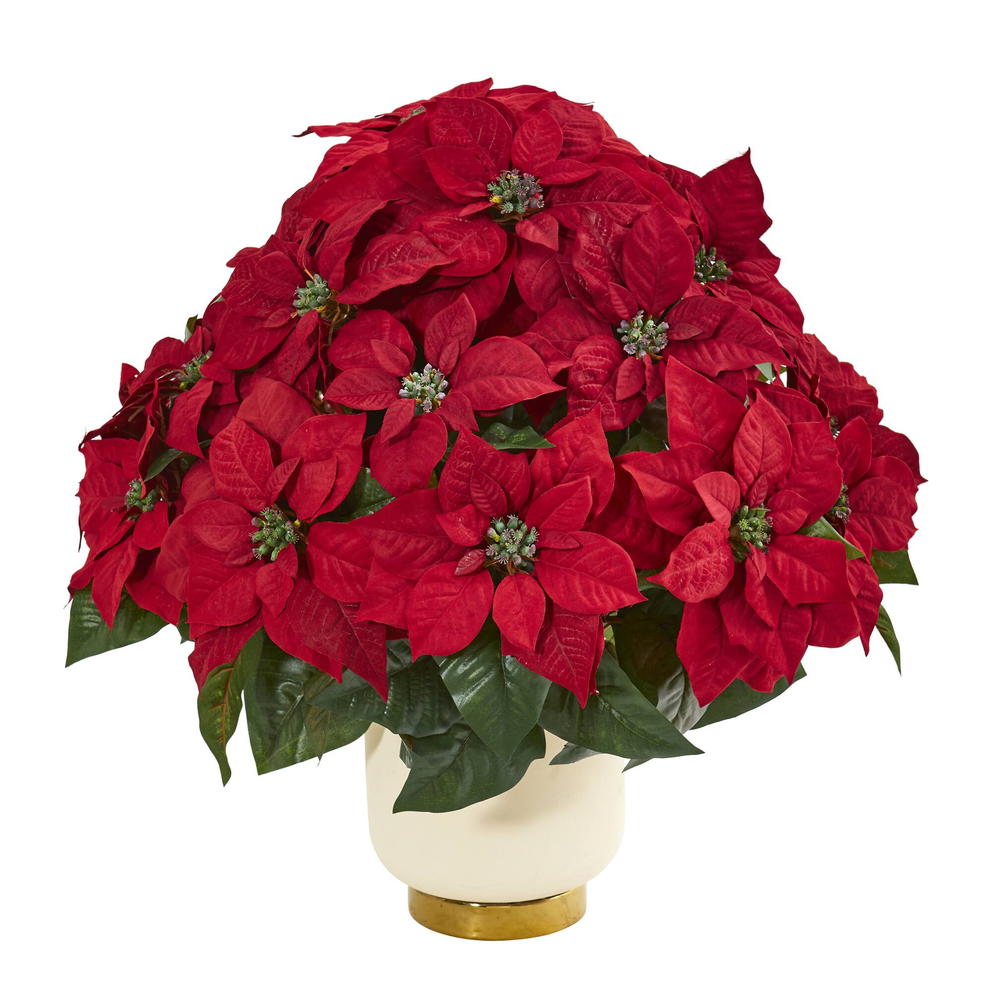 24" Poinsettia Artificial Arrangement in White Bowl