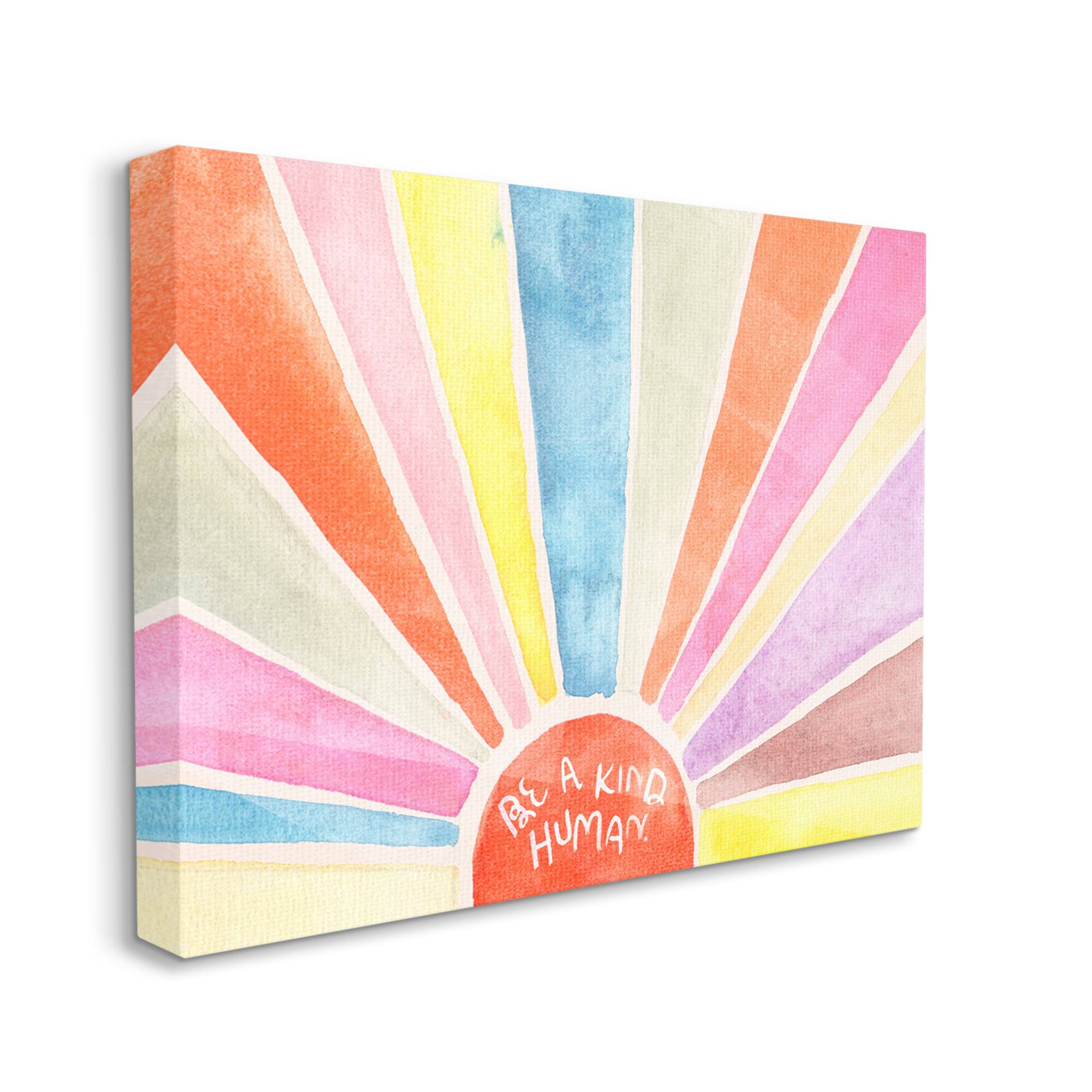 Stupell Industries Be a Kind Human Phrase Rainbow Sunbursts Canvas Wall Art