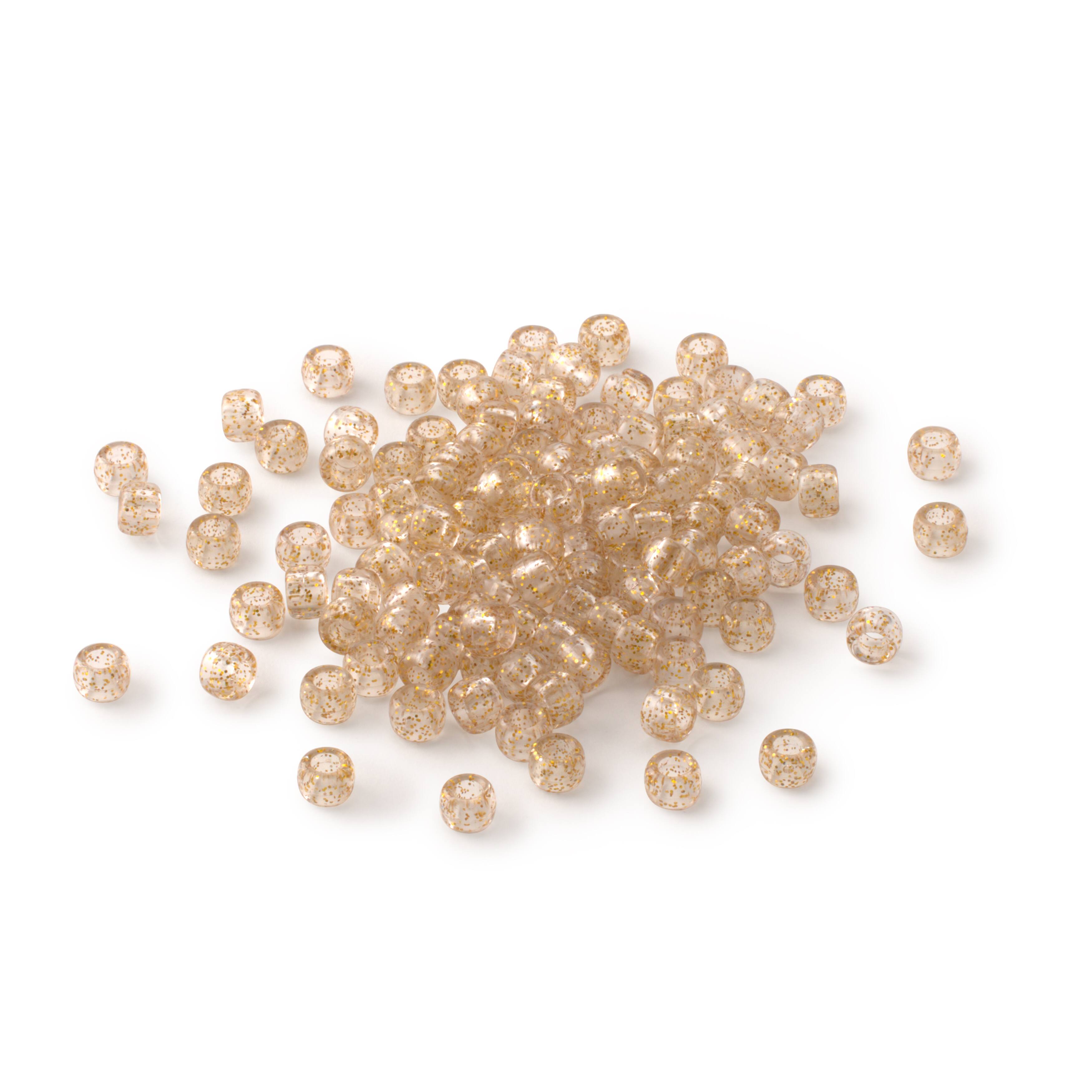 12 Packs: 580 ct. (6,960 total) Gold Glitter Pony Beads by Creatology&#x2122;, 6mm x 9mm