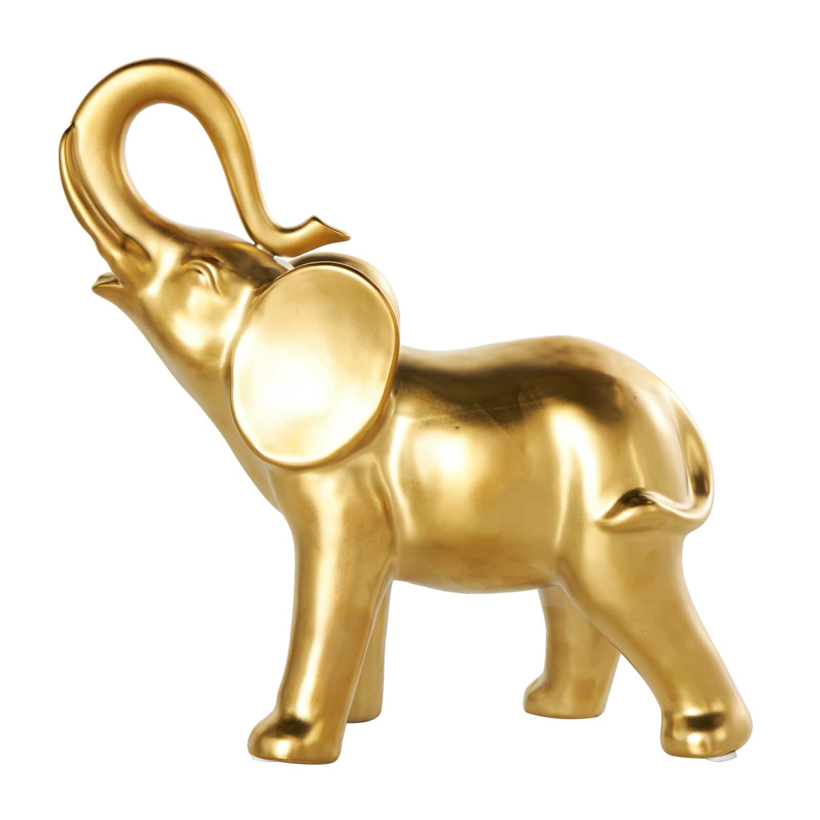 11&#x22; Gold Ceramic Elephant Standing Sculpture