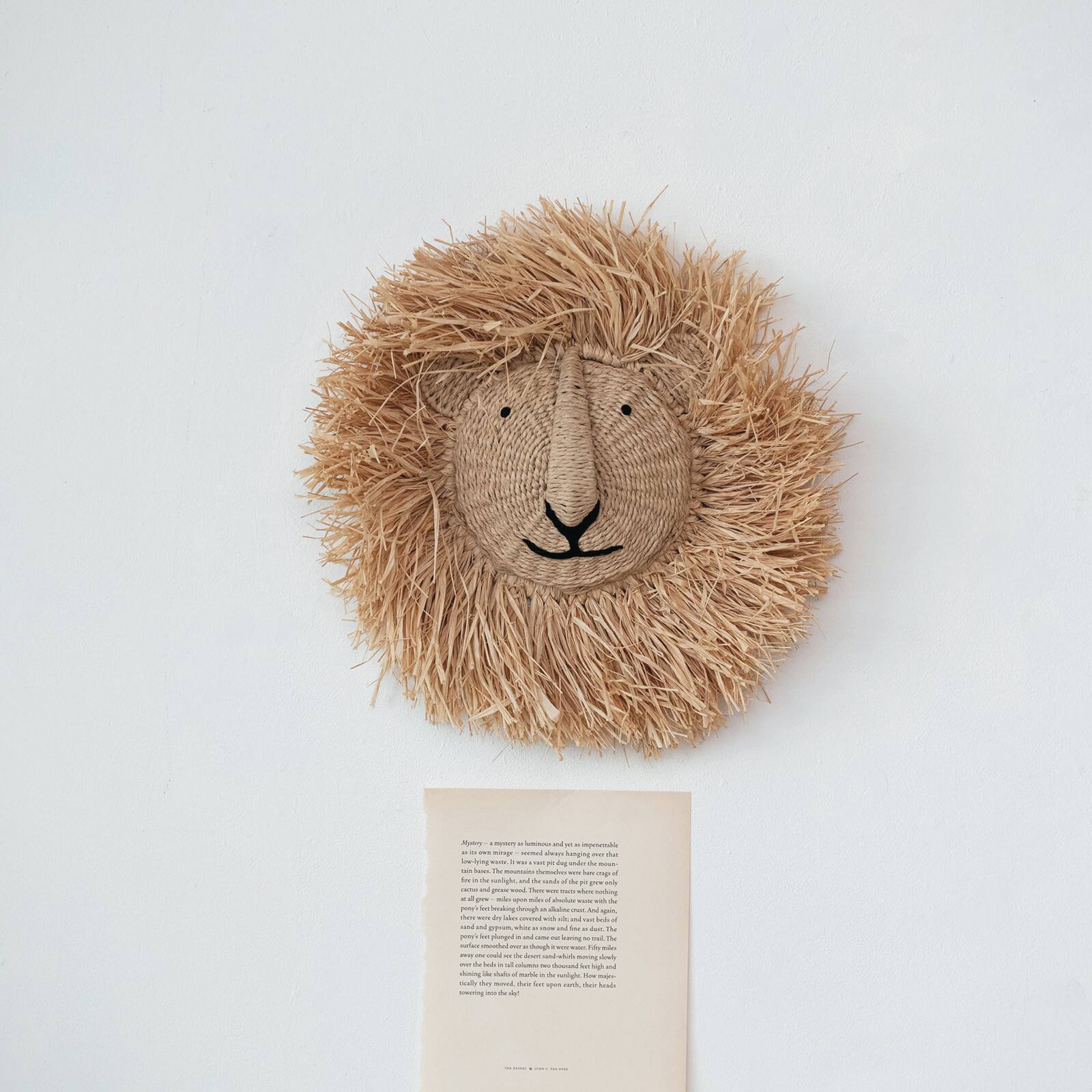Hello Honey&#xAE; 16.5&#x22; Natural Savannah King Raffia Lion Wall Art