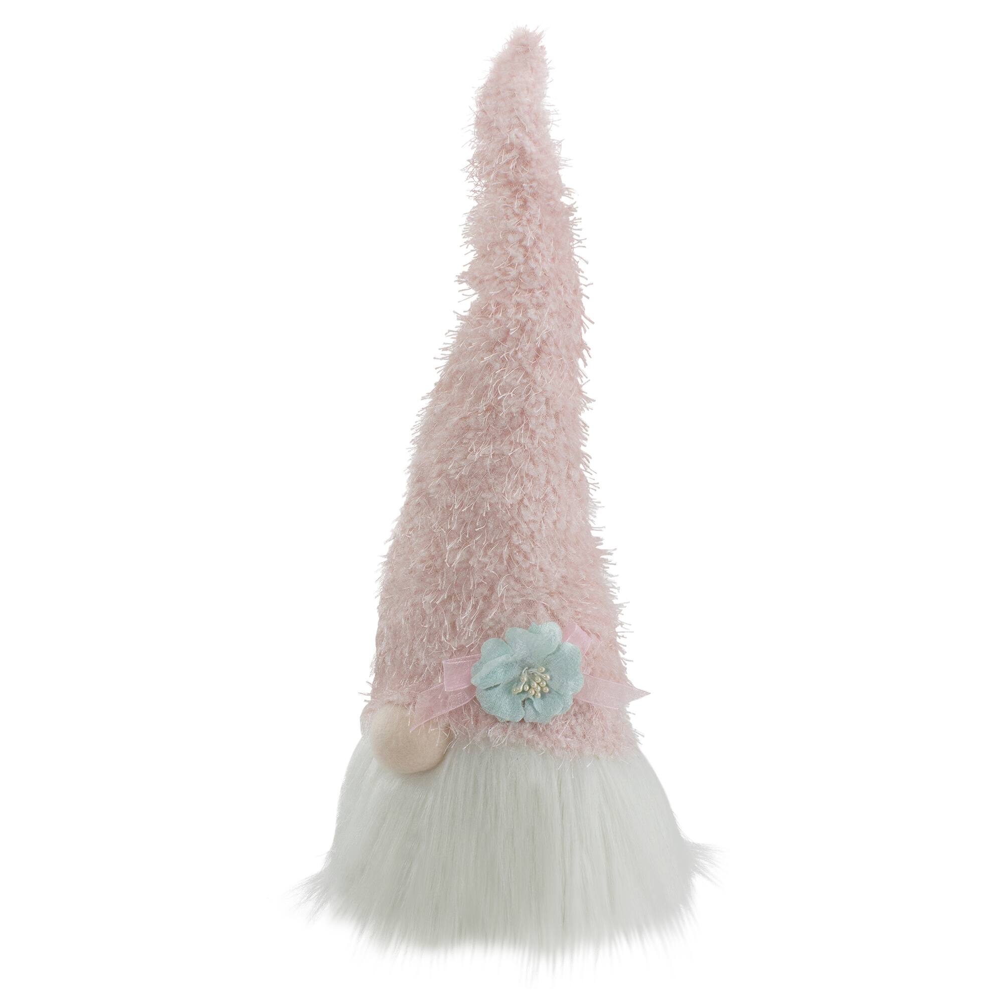 16&#x22; Pink &#x26; White Easter Gnome Head with Blue Flower