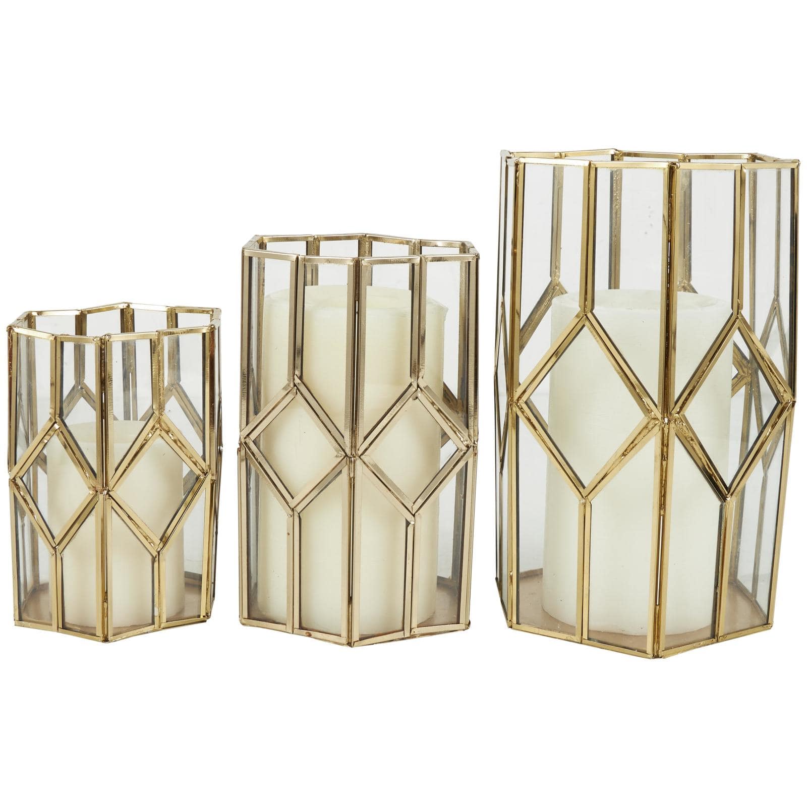 CosmoLiving by Cosmopolitan Gold Line & Diamond Hexagon Candle Lantern Set